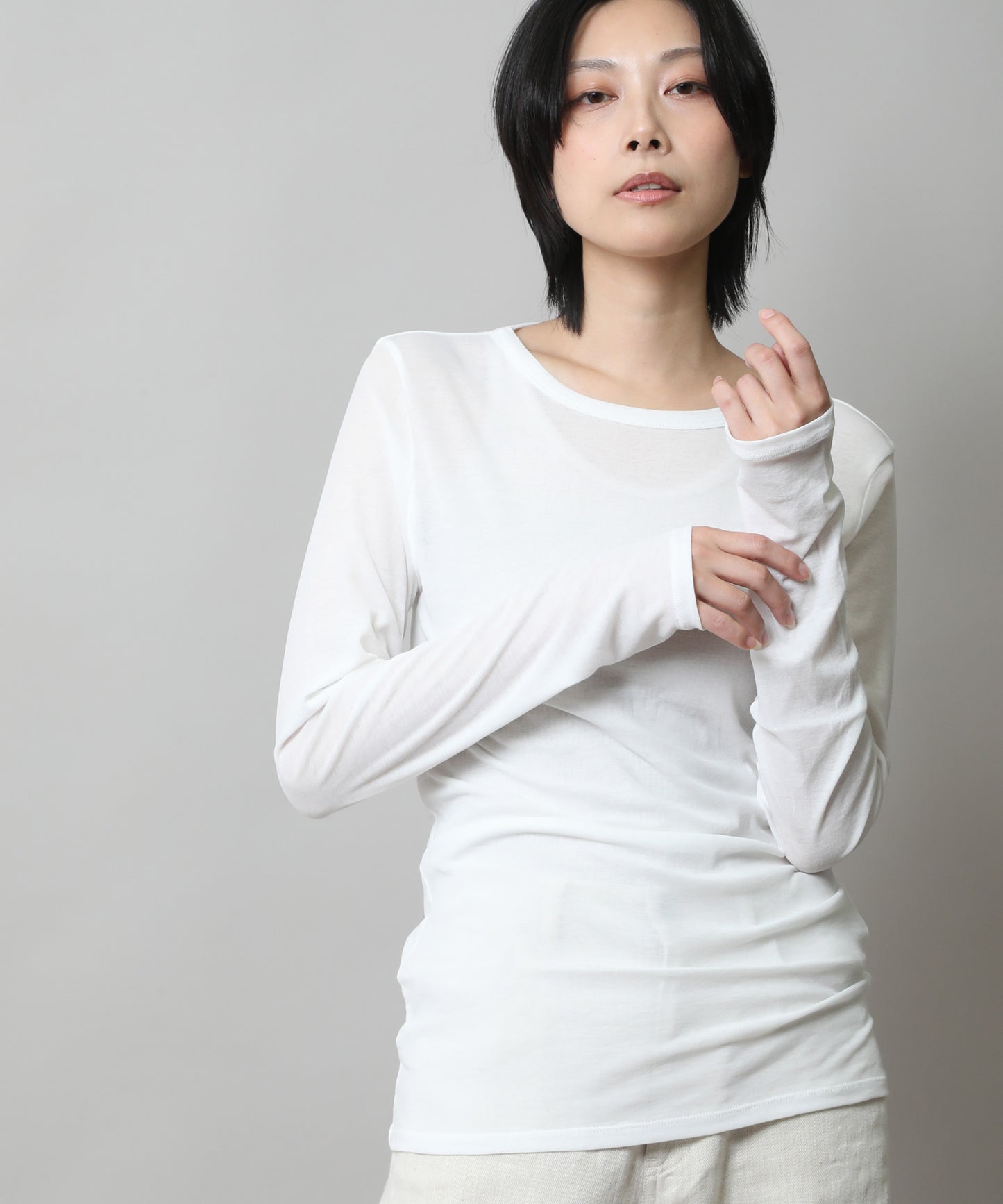 【定番】シアーストレッチリブクルーネックプルオーバー