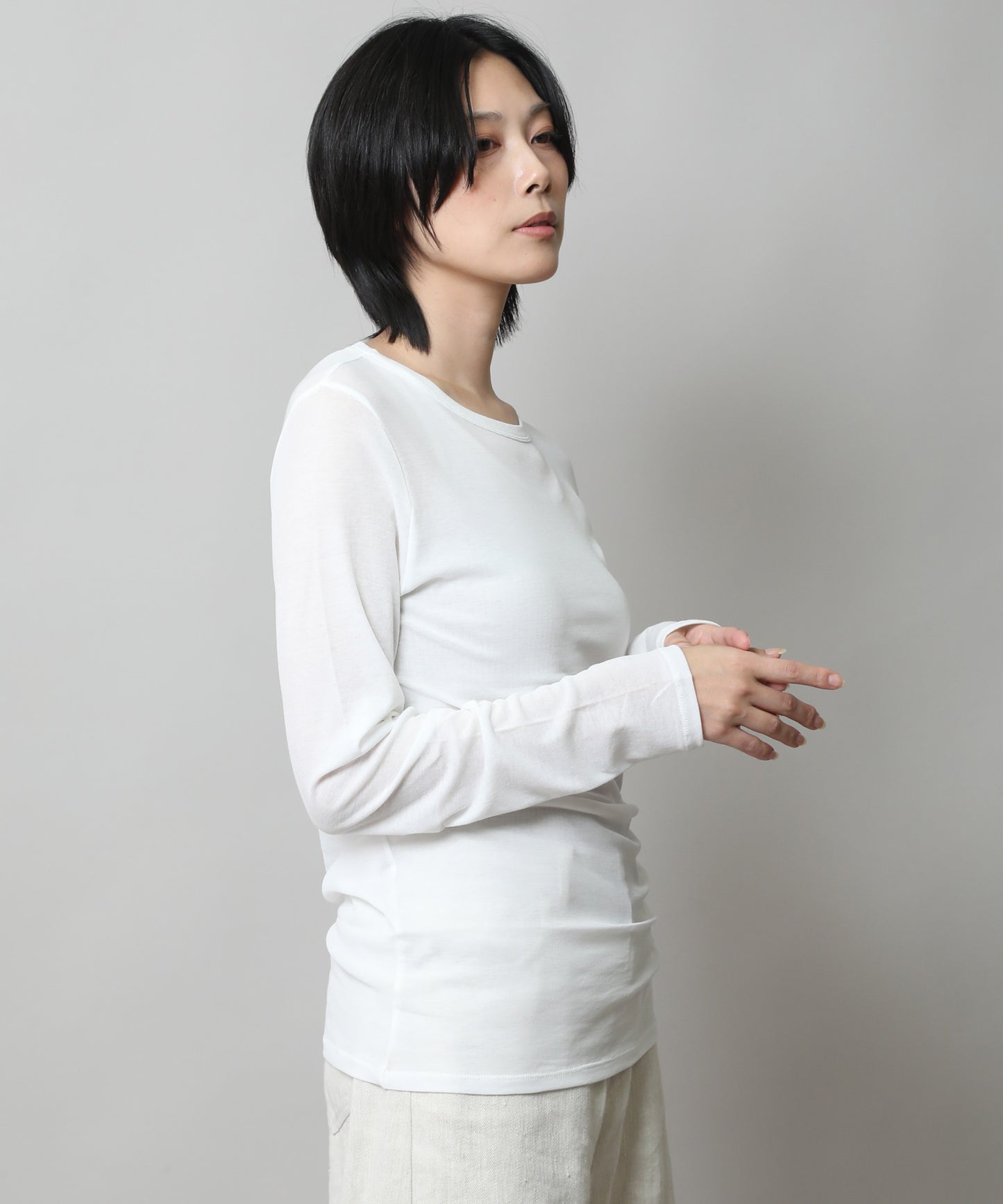 【定番】シアーストレッチリブクルーネックプルオーバー