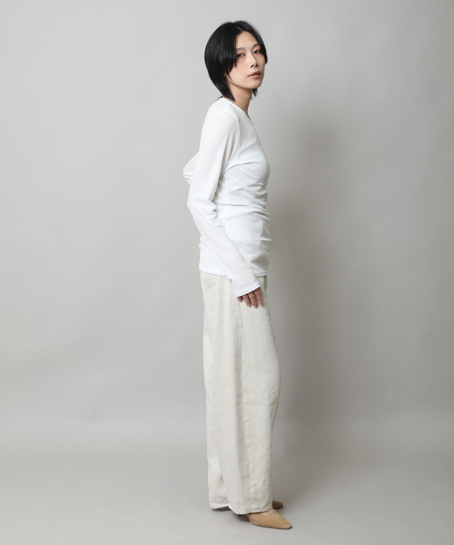 【定番】シアーストレッチリブクルーネックプルオーバー
