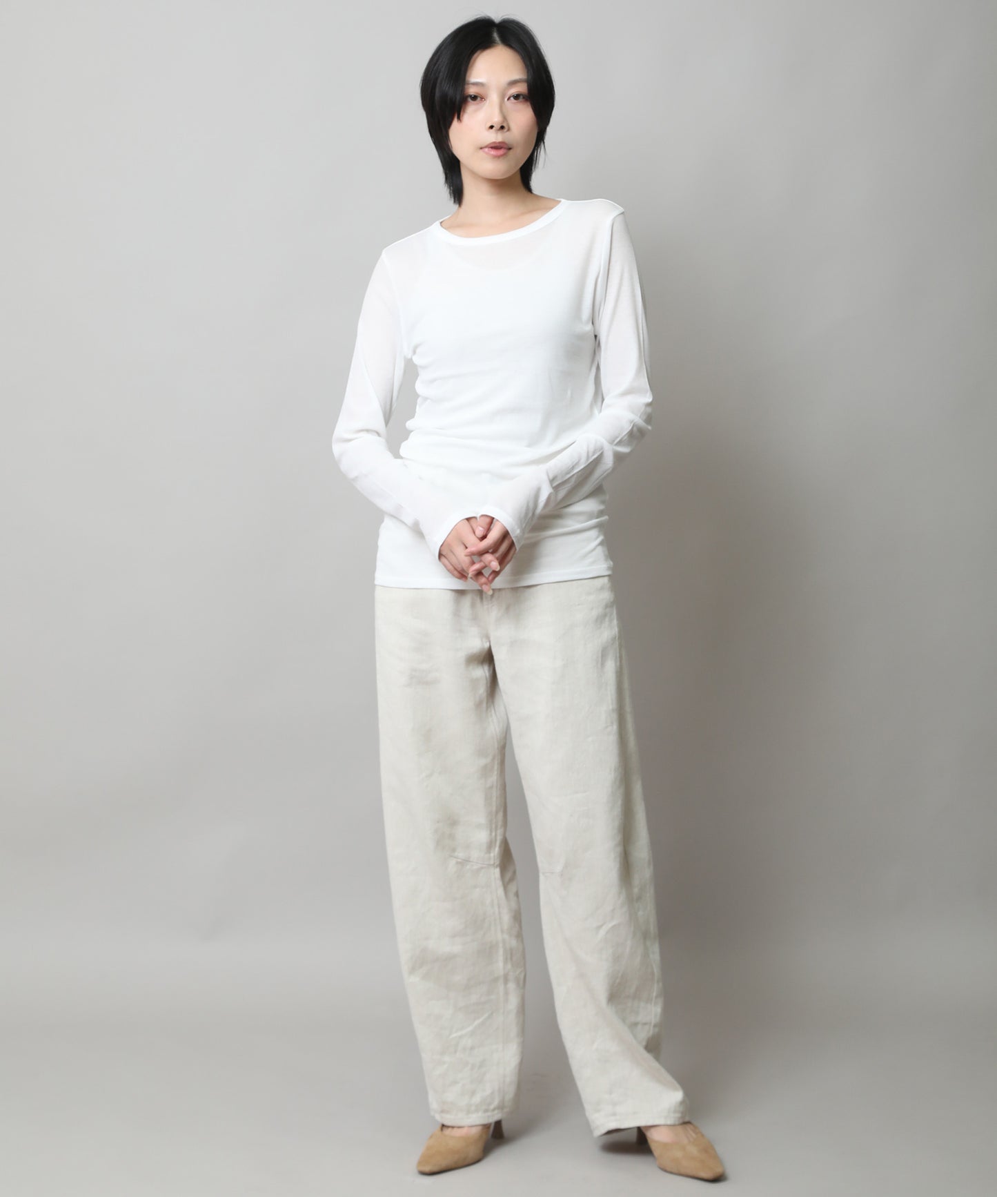 【定番】シアーストレッチリブクルーネックプルオーバー