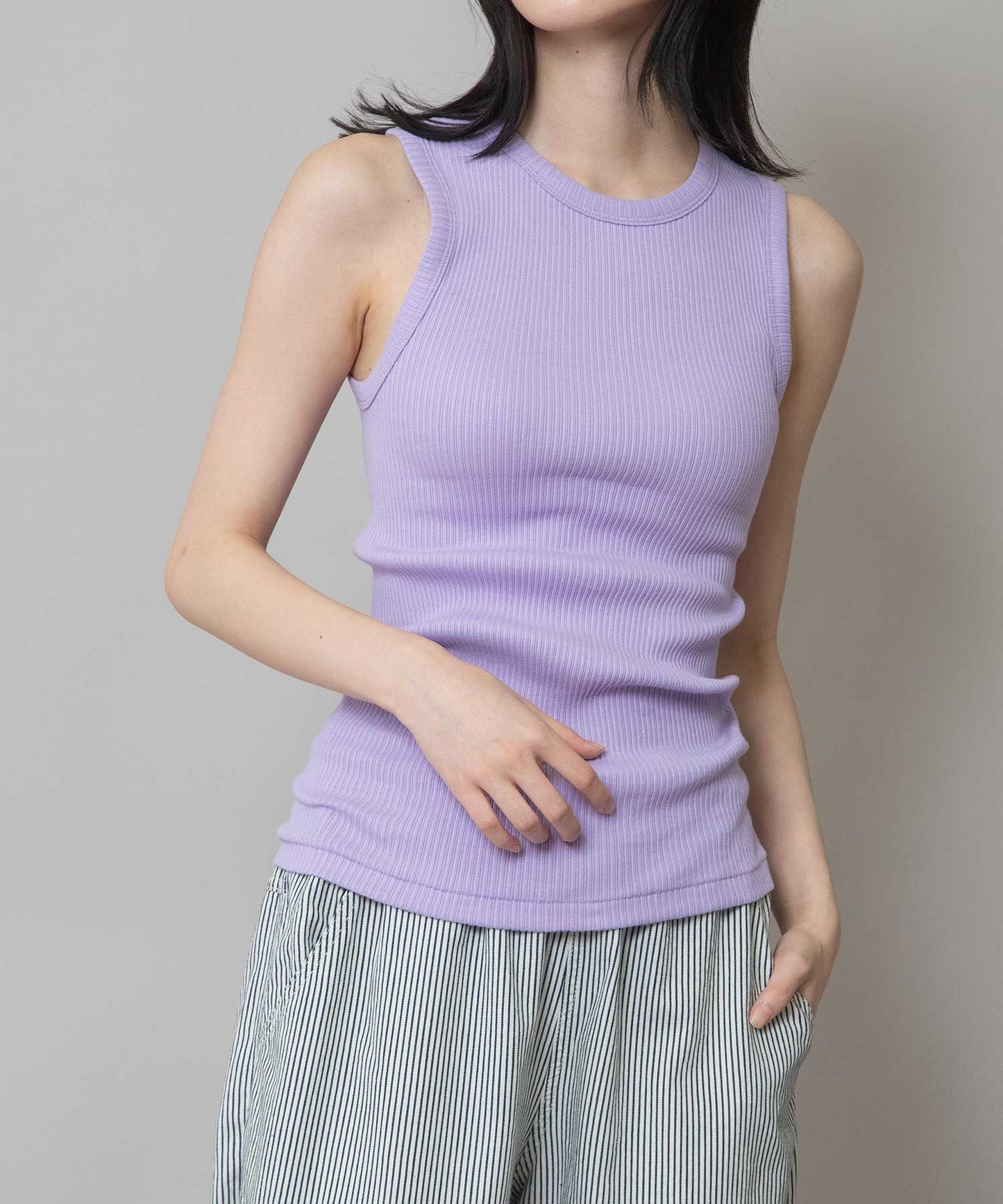 【定番】コットンリブノースリーブプルオーバー