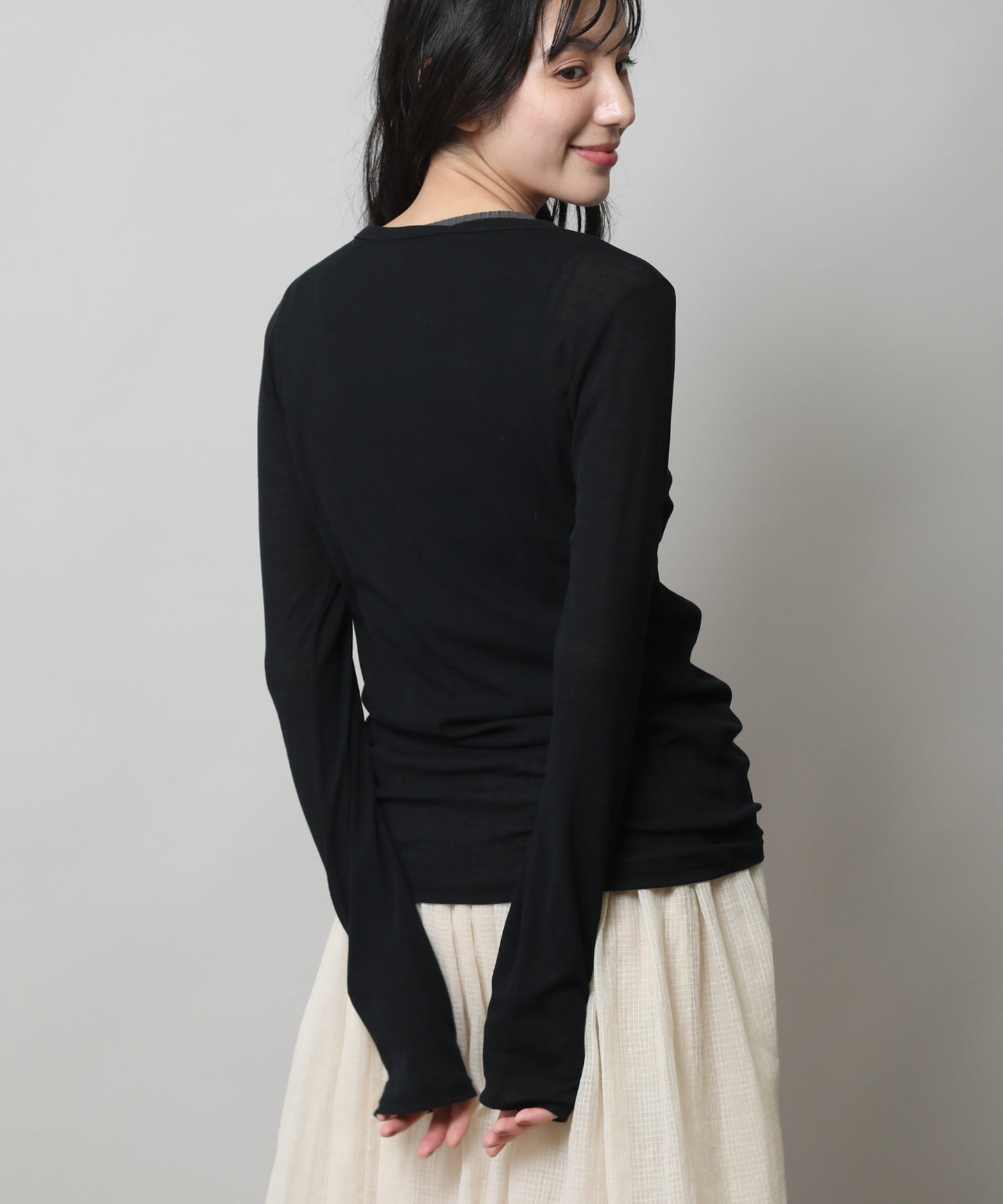 【定番】シアーストレッチリブクルーネックプルオーバー