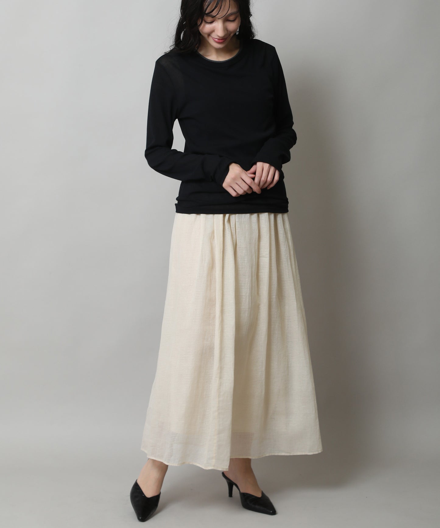 【定番】シアーストレッチリブクルーネックプルオーバー
