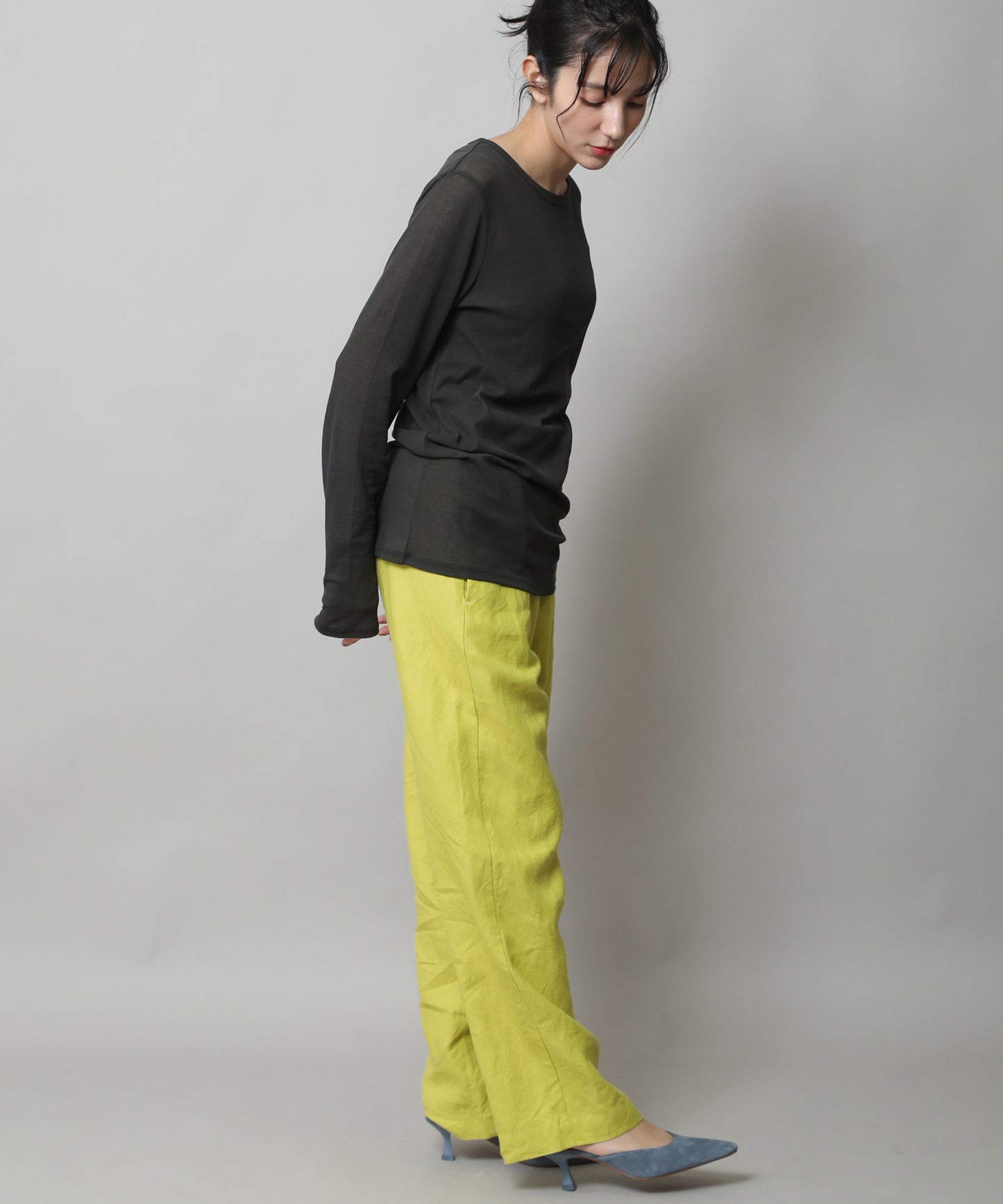 【定番】シアーストレッチリブクルーネックプルオーバー
