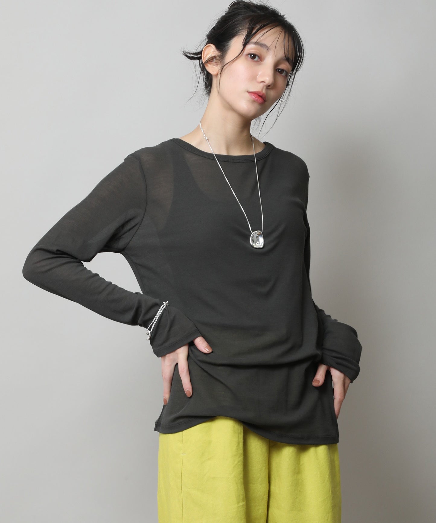 【定番】シアーストレッチリブクルーネックプルオーバー