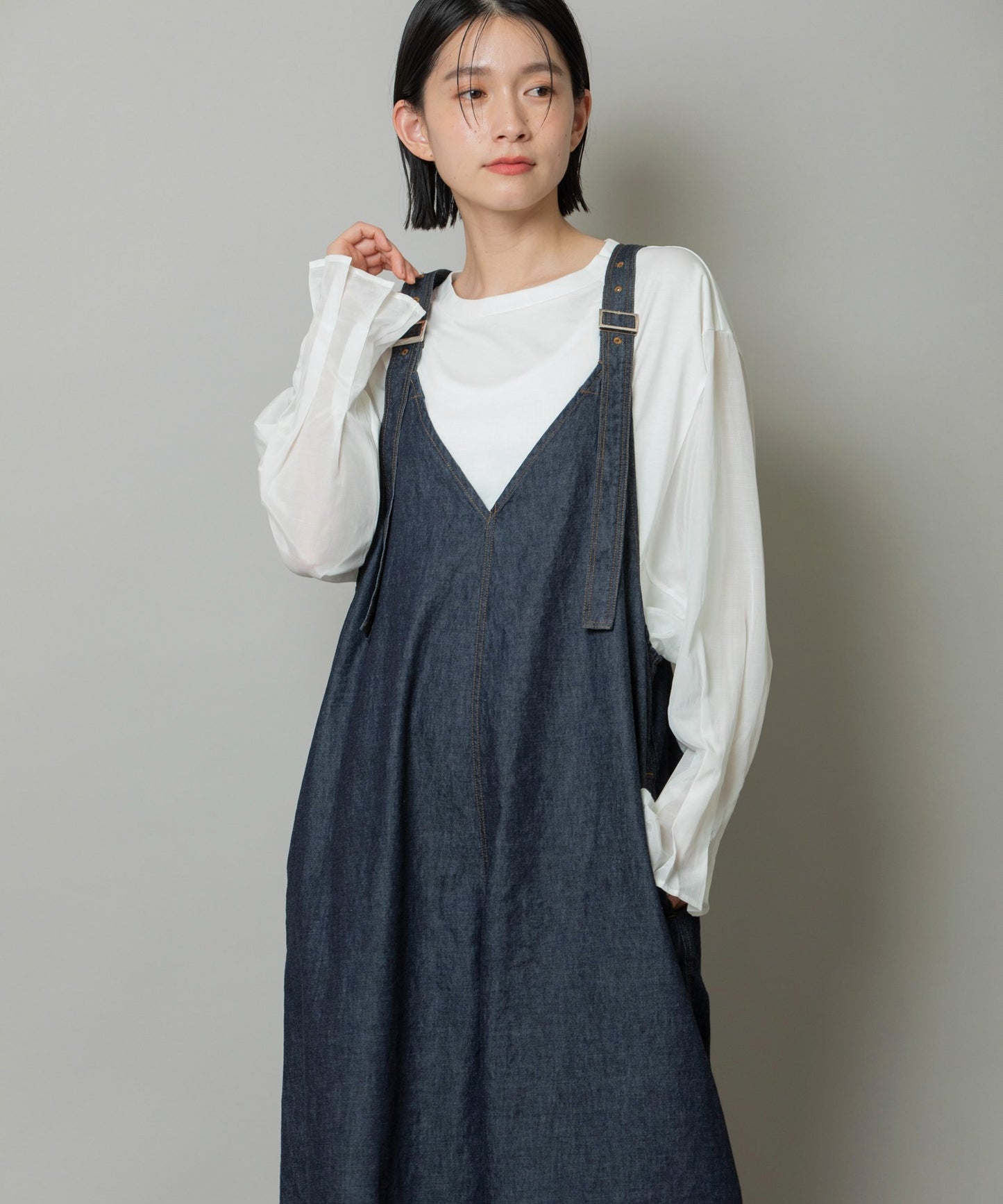 【定番】6.5ozスラブデニムフレアサロペット