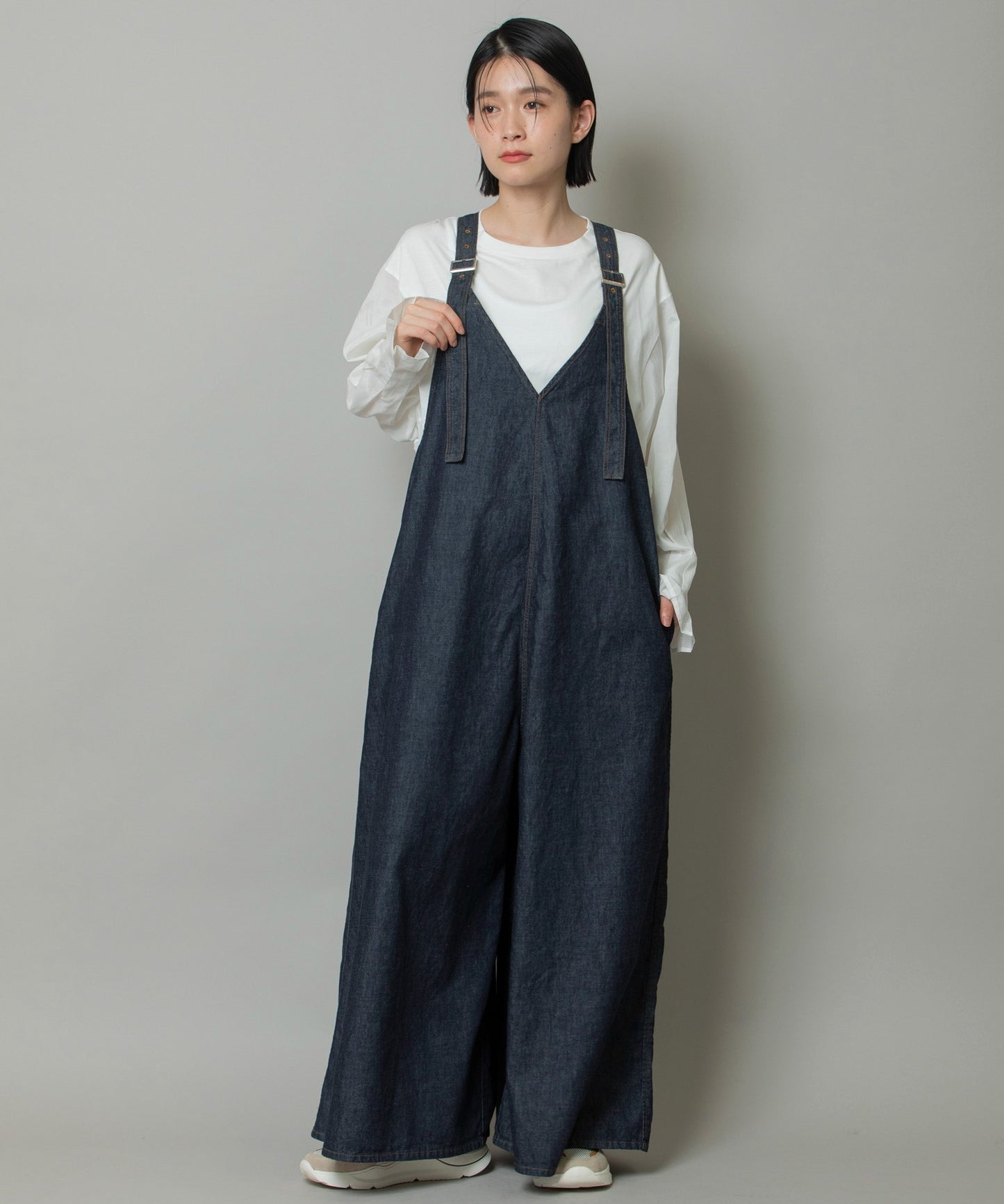 【定番】6.5ozスラブデニムフレアサロペット