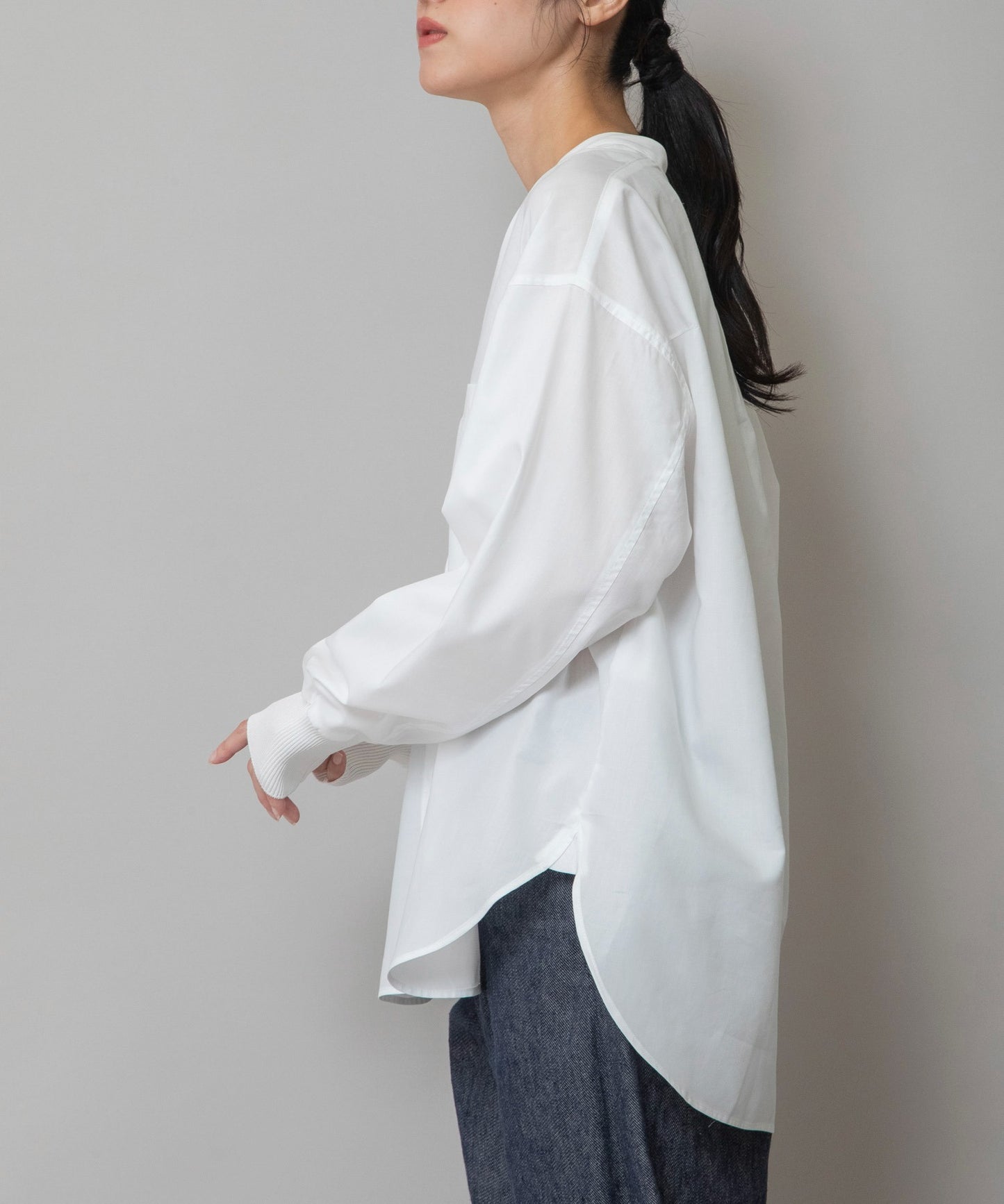 【定番】	コットンリヨセルオックスリブカフシャツ