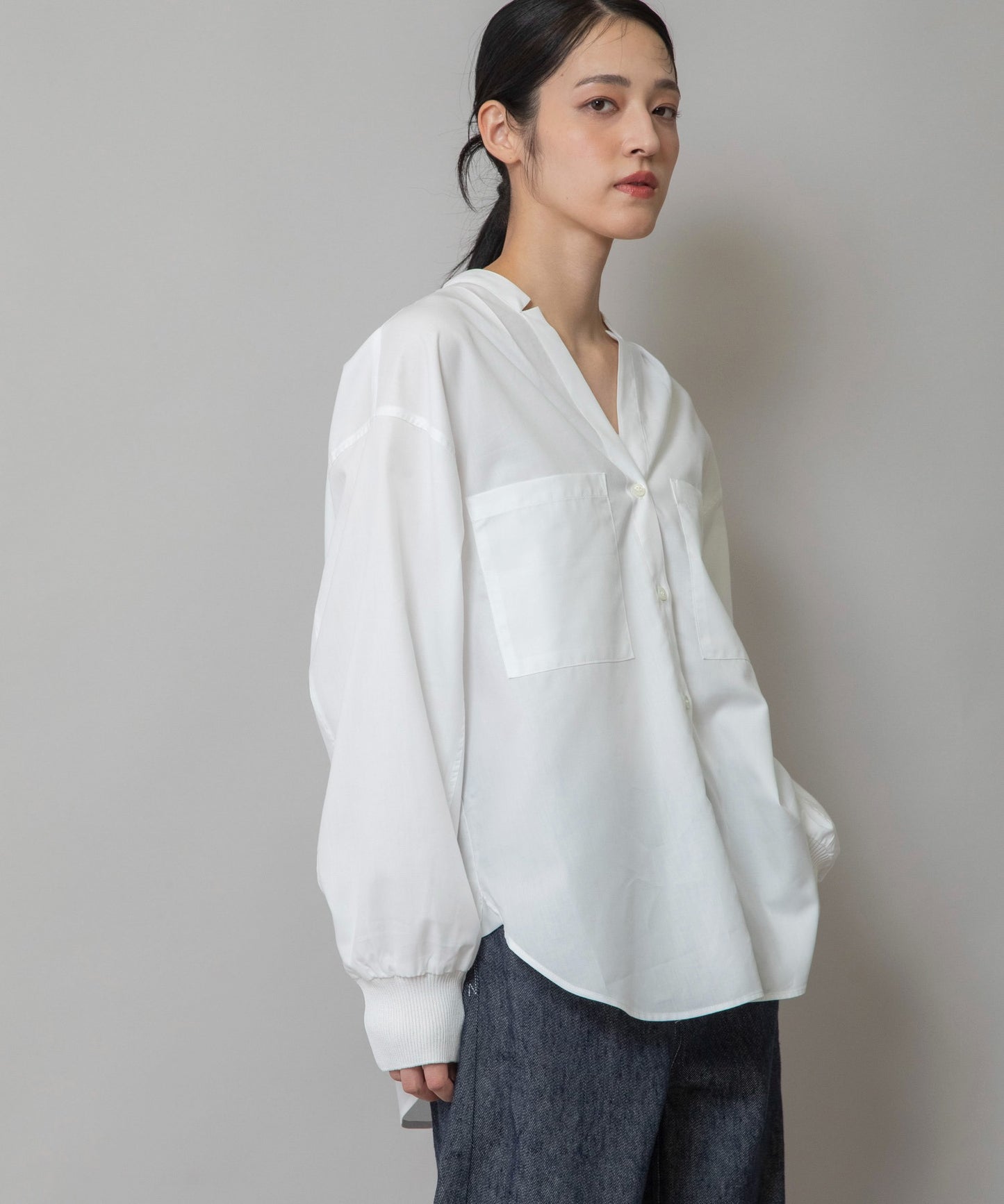 【定番】	コットンリヨセルオックスリブカフシャツ