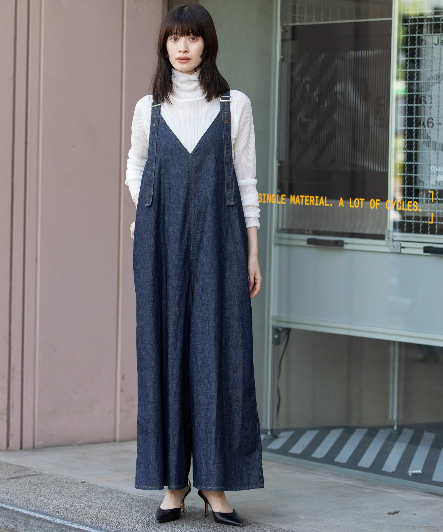 定番】6.5ozスラブデニムフレアサロペット – Munich web shop