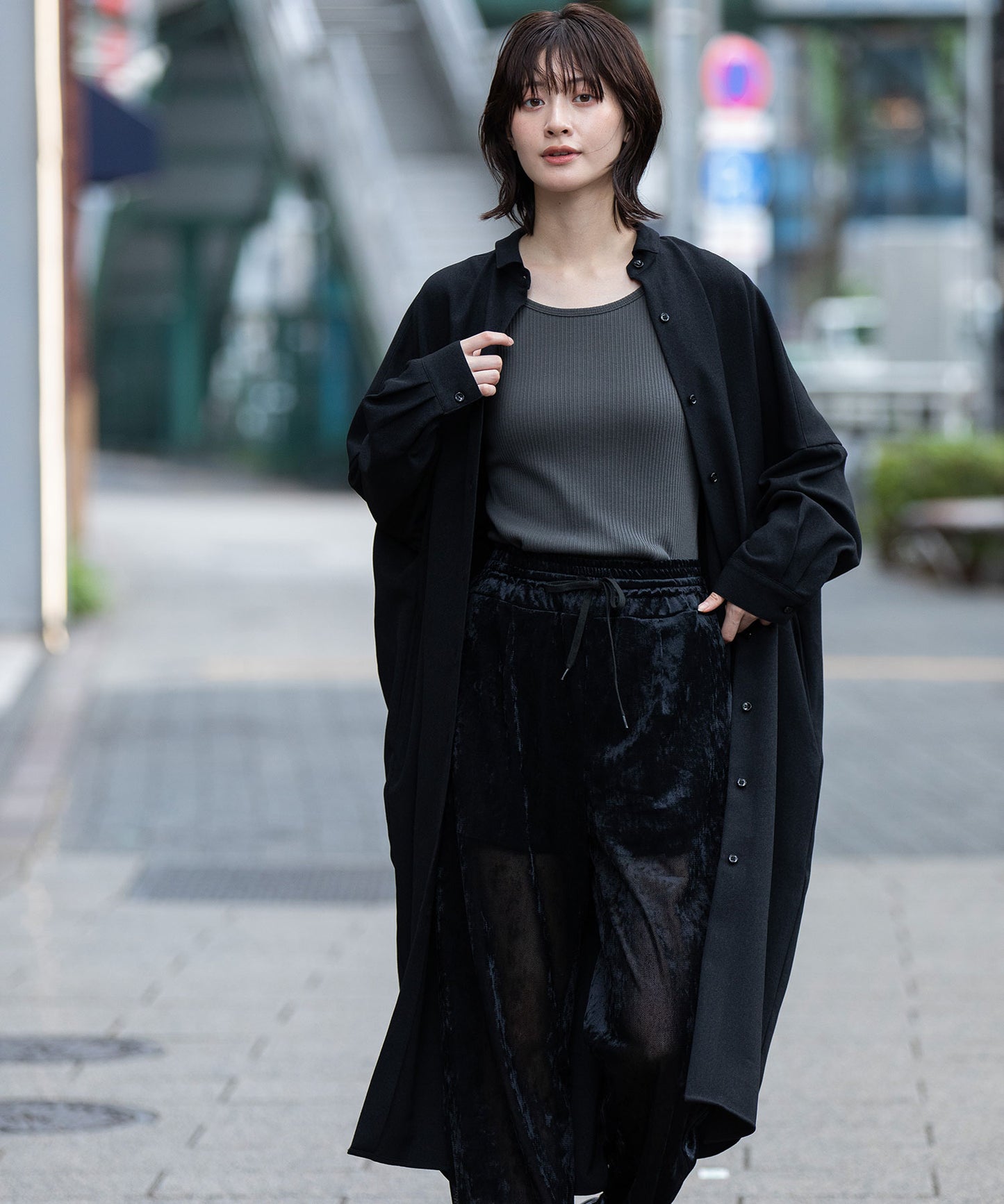 メランジツイルワイドシャツワンピース