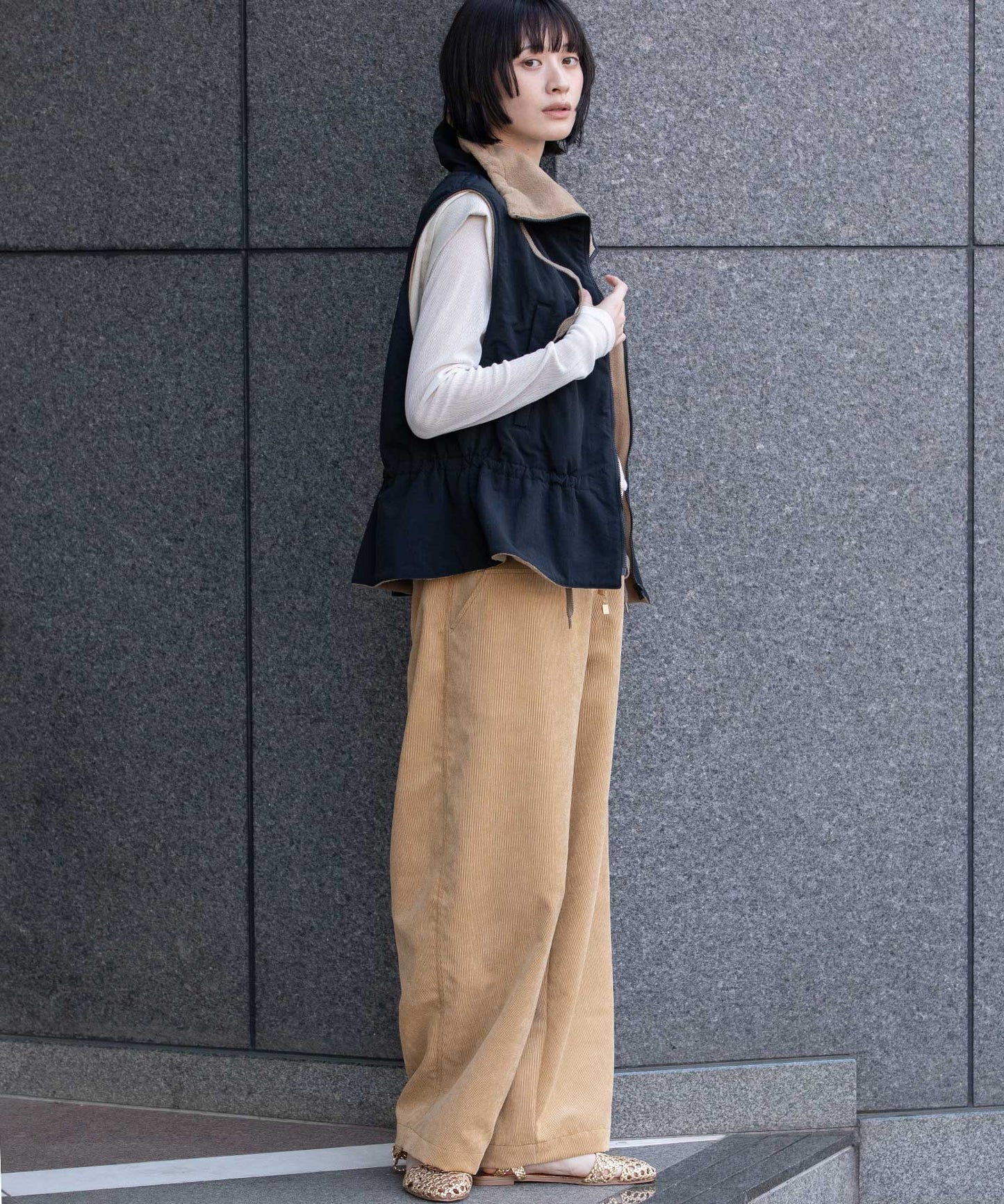 ナイロンタフタ×フリースリバーシブルジレ