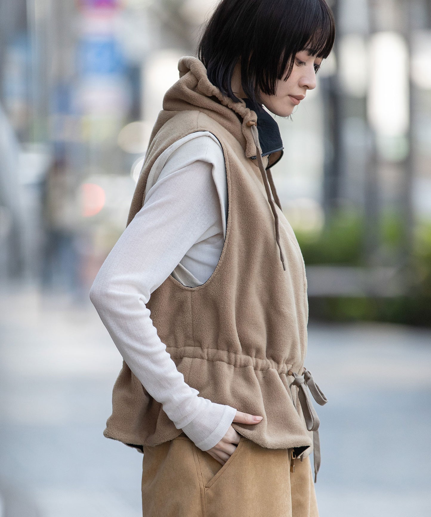 ナイロンタフタ×フリースリバーシブルジレ