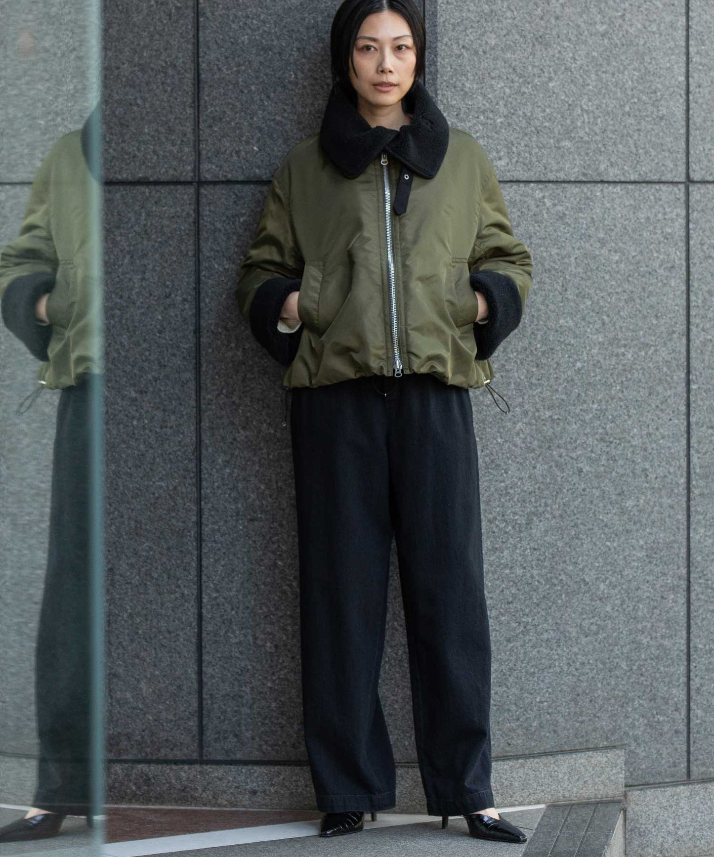 ナイロンツイル×シープボアフライトブルゾン