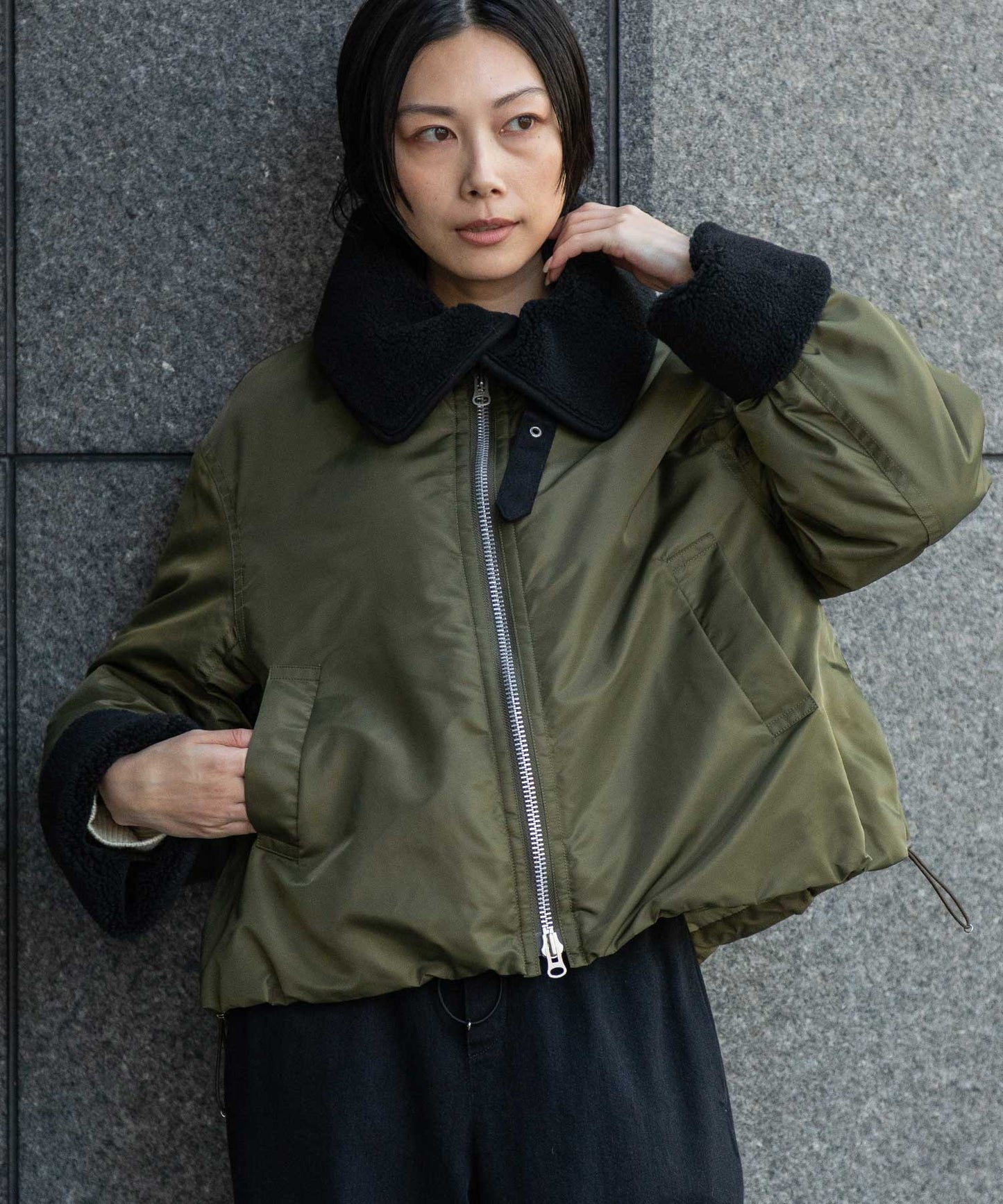 ナイロンツイル×シープボアフライトブルゾン