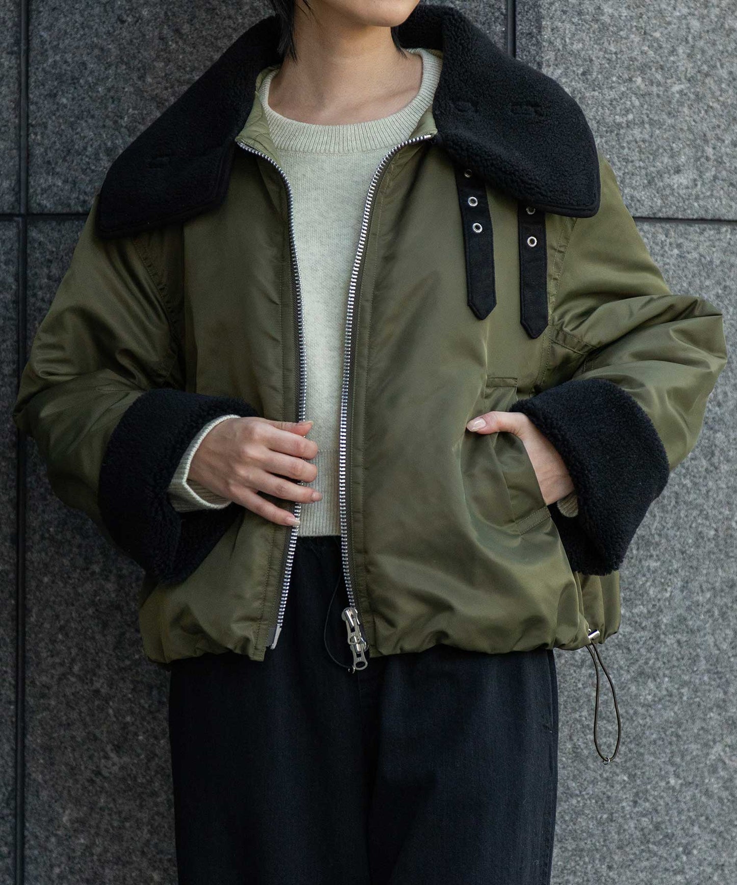 ナイロンツイル×シープボアフライトブルゾン
