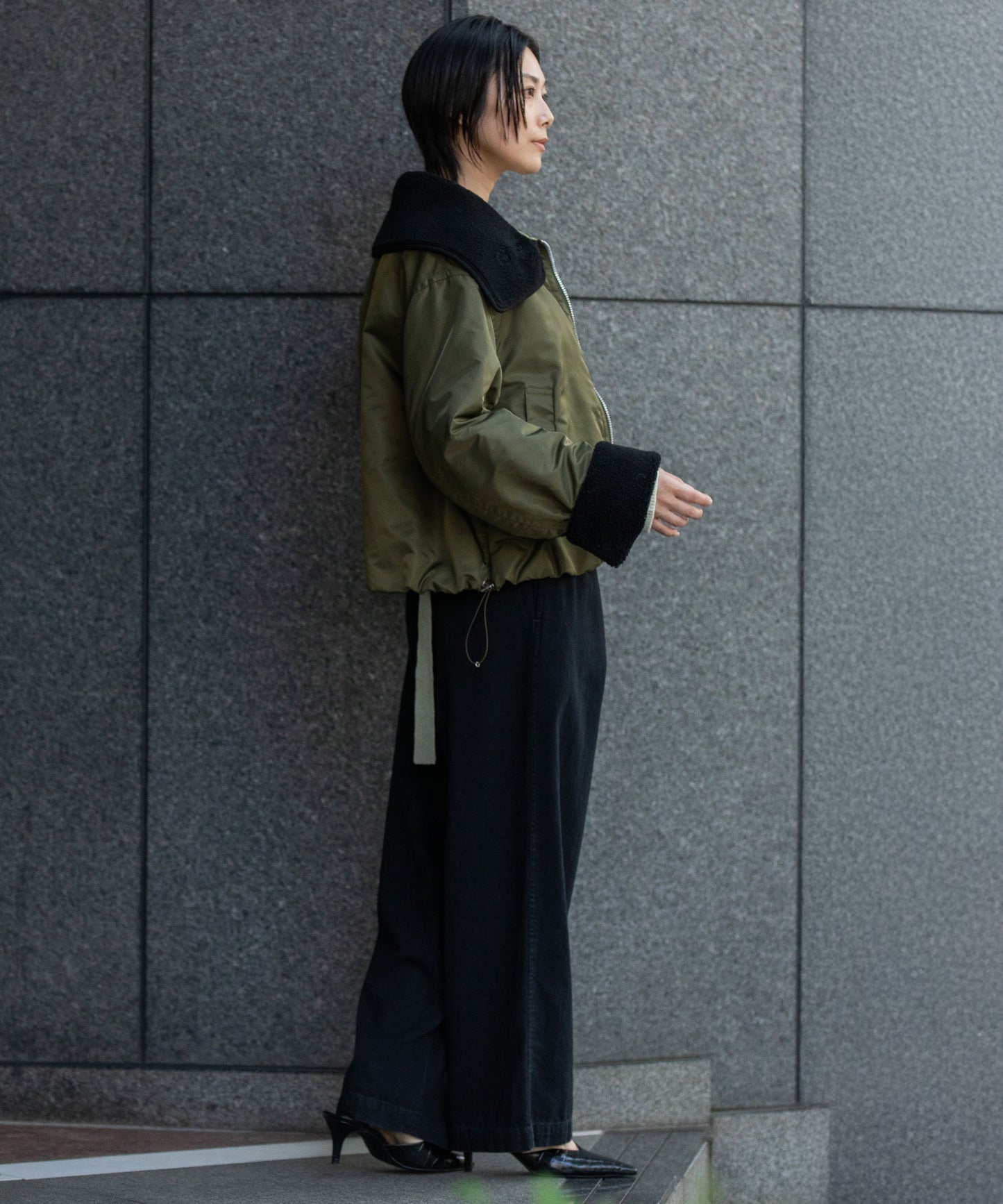 ナイロンツイル×シープボアフライトブルゾン