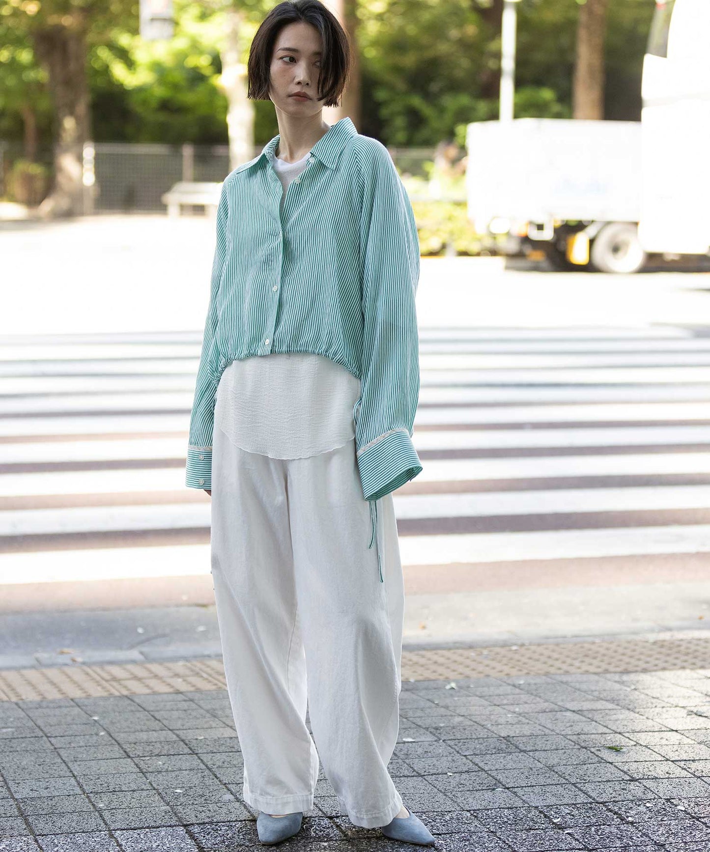 【Turkey】ストライプクロップドシャツ