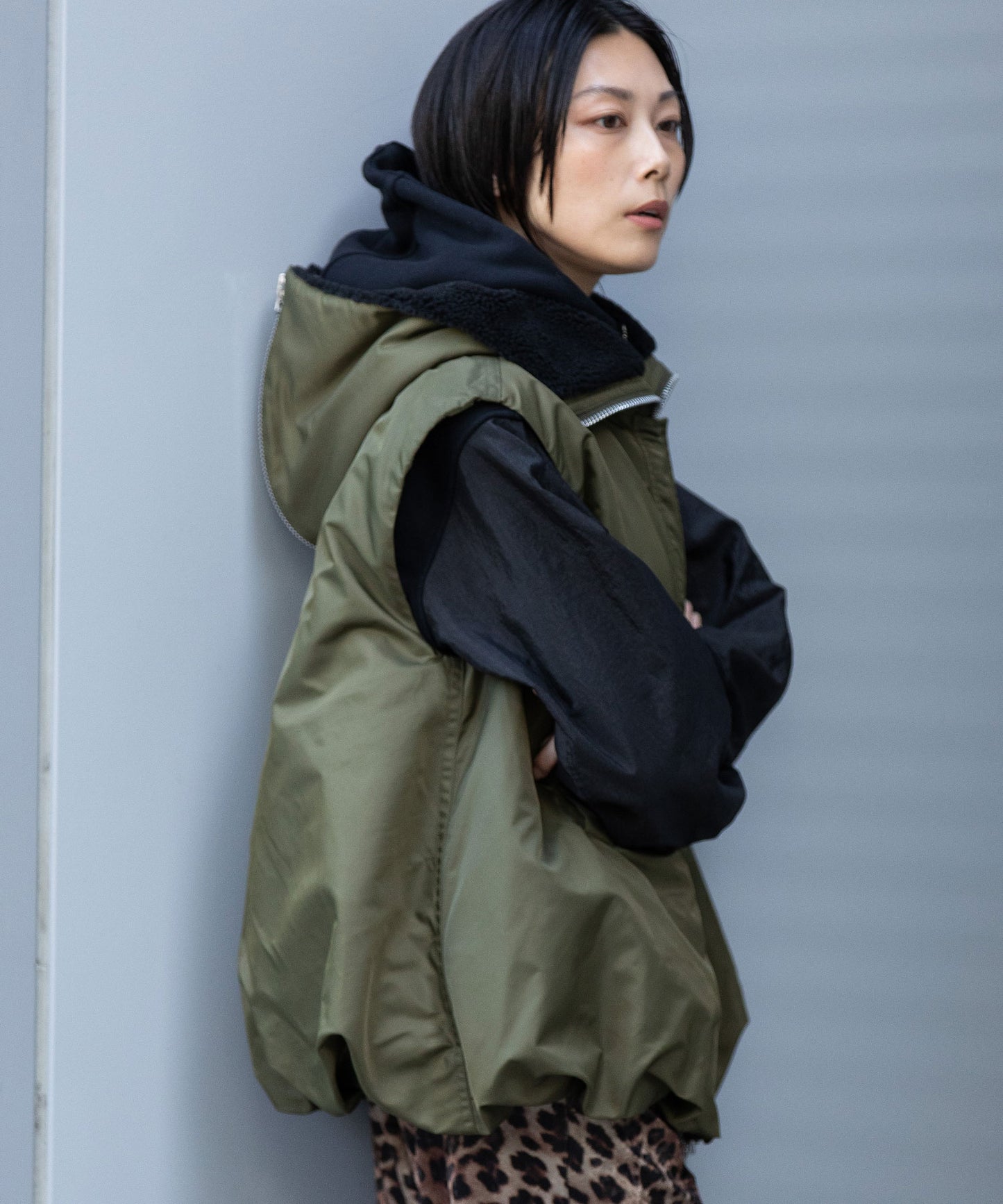 ナイロンツイル×シープボアバルーンフライトベスト