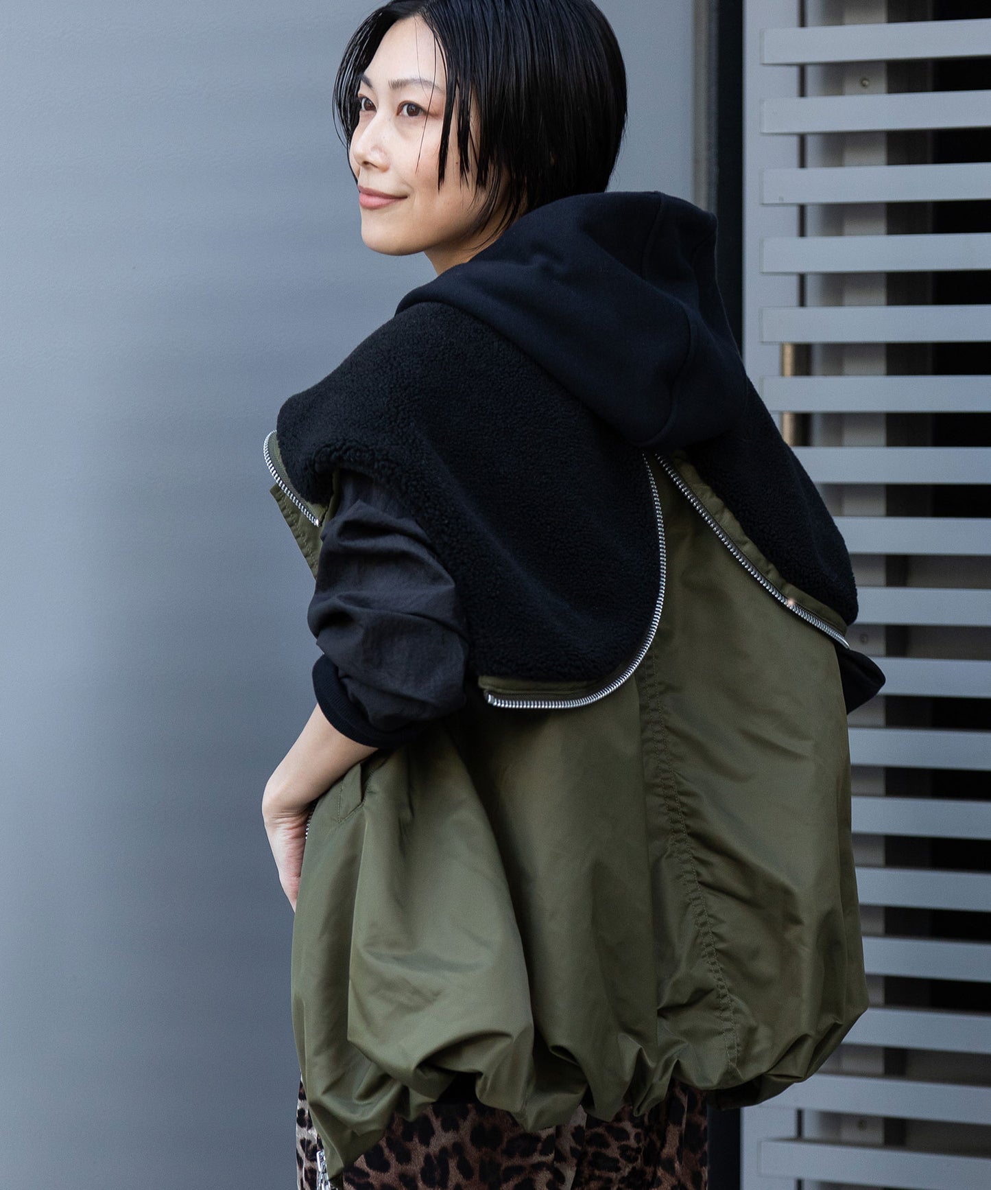 ナイロンツイル×シープボアバルーンフライトベスト