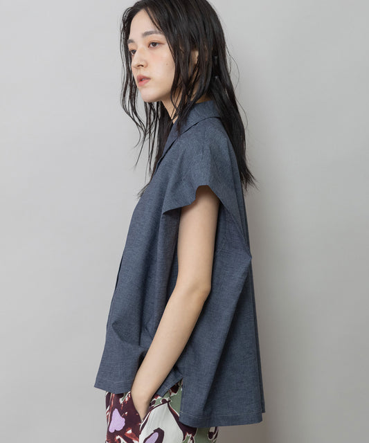 【UVカット】【接触冷感】ヘンプシャンブレータックスリーブシャツ