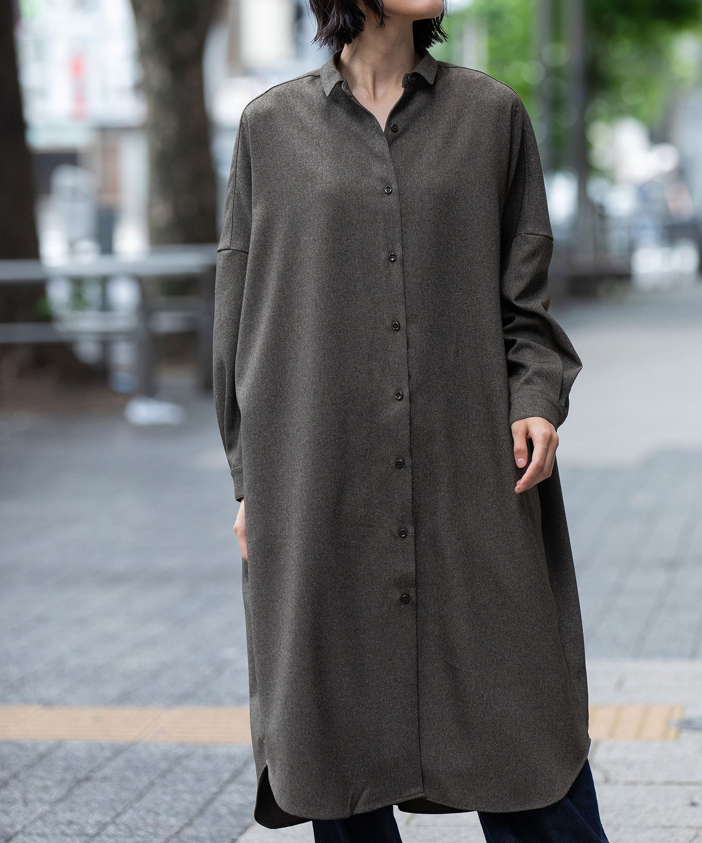 メランジツイルワイドシャツワンピース