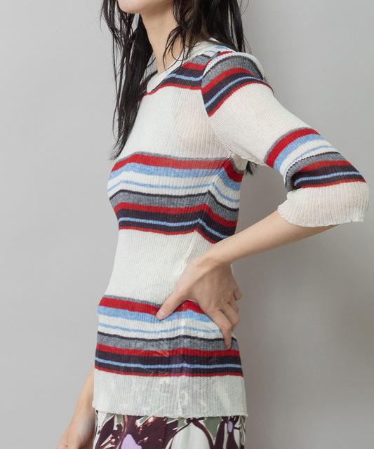 シアーニットリブハーフスリーブプルオーバー