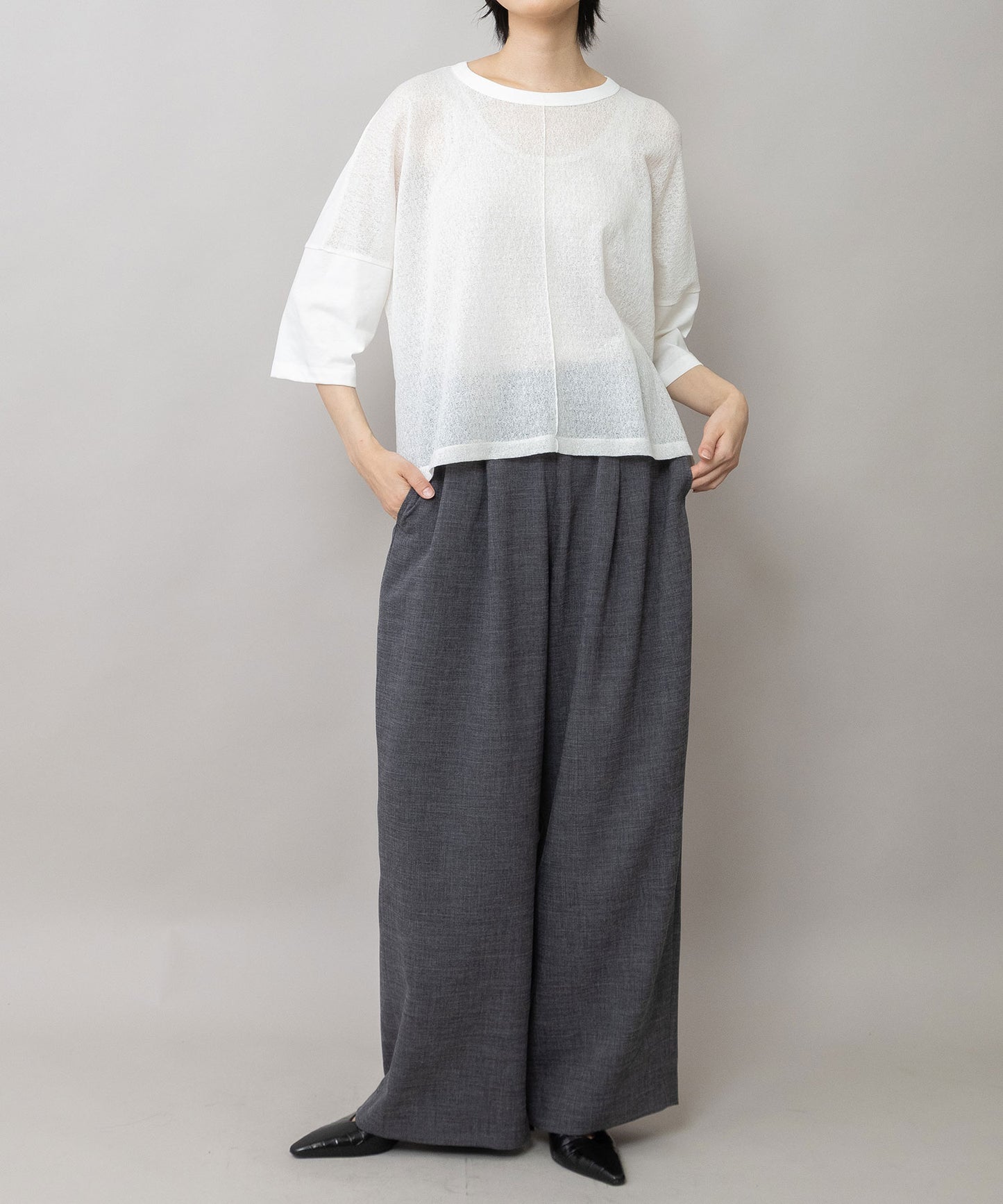コットンレーシージャガード×ジャージ ワイドTシャツ