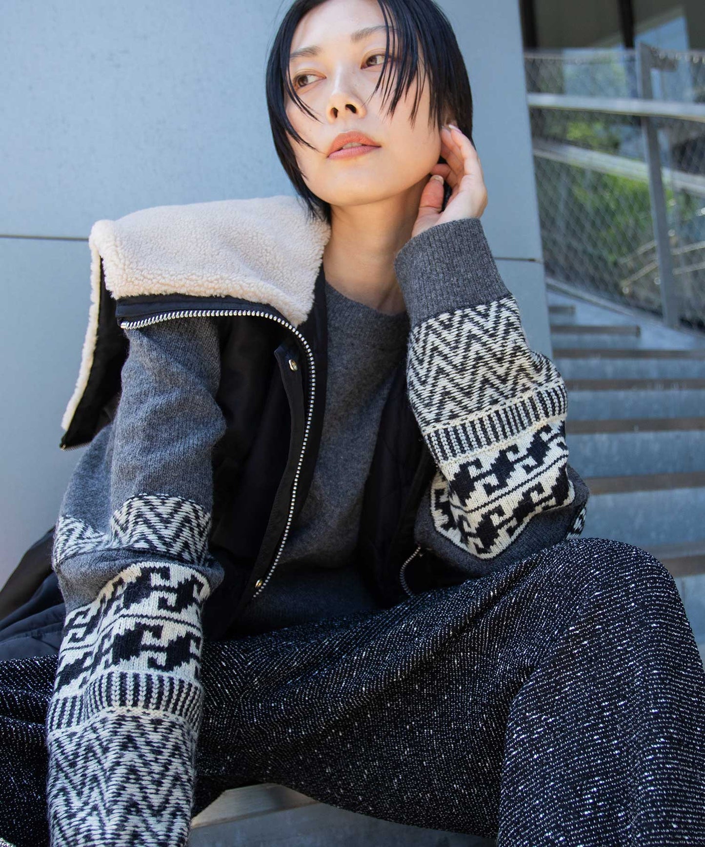 ナイロンツイル×シープボアバルーンフライトベスト