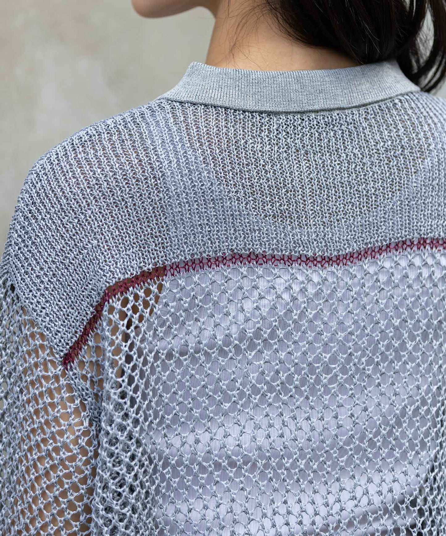 リブ編み×スカシ編みポロニット