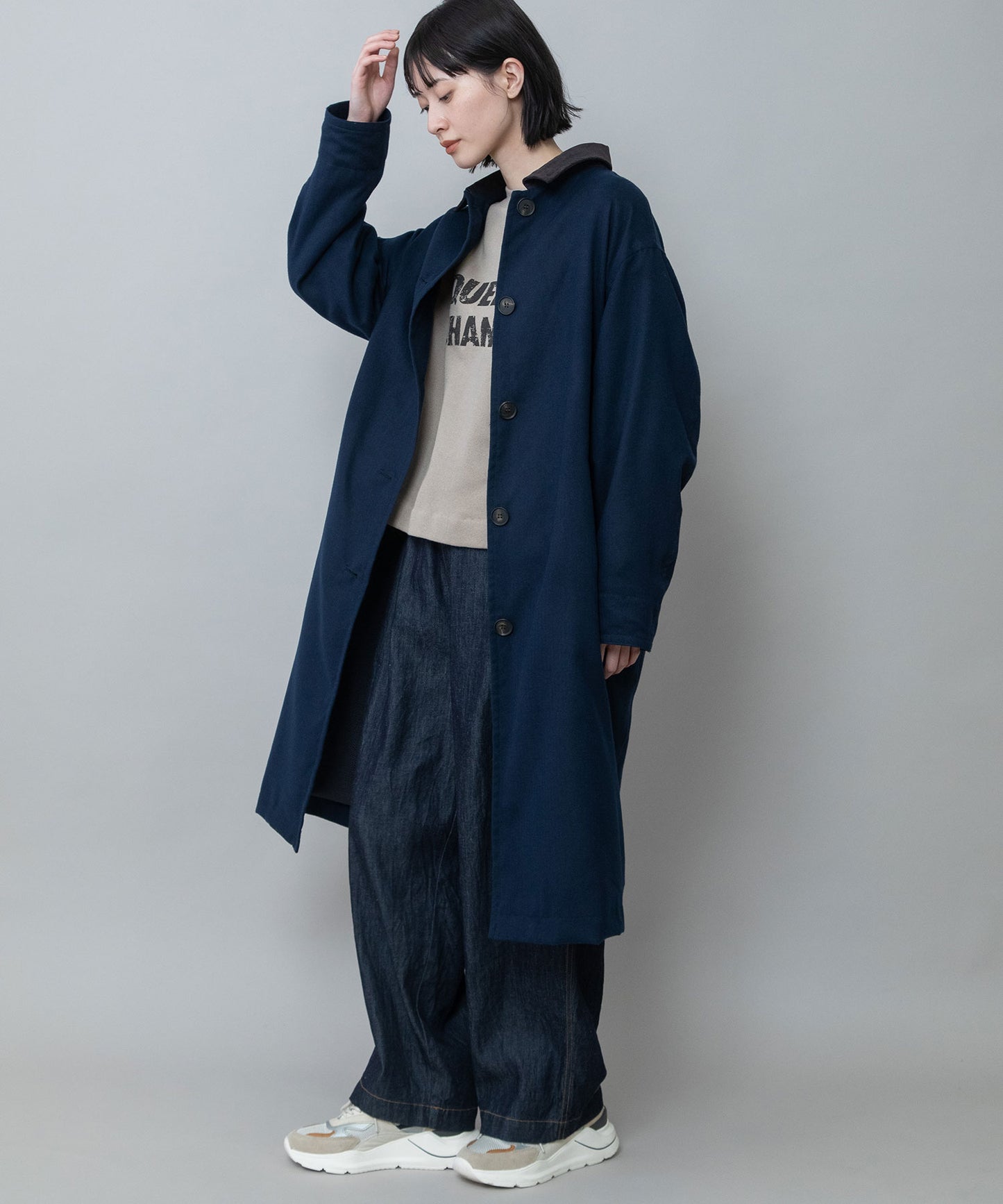 【軽量】【保温性】【吸水・速乾性】梳毛調合繊×コーデュロイ×octaステンカラーコート