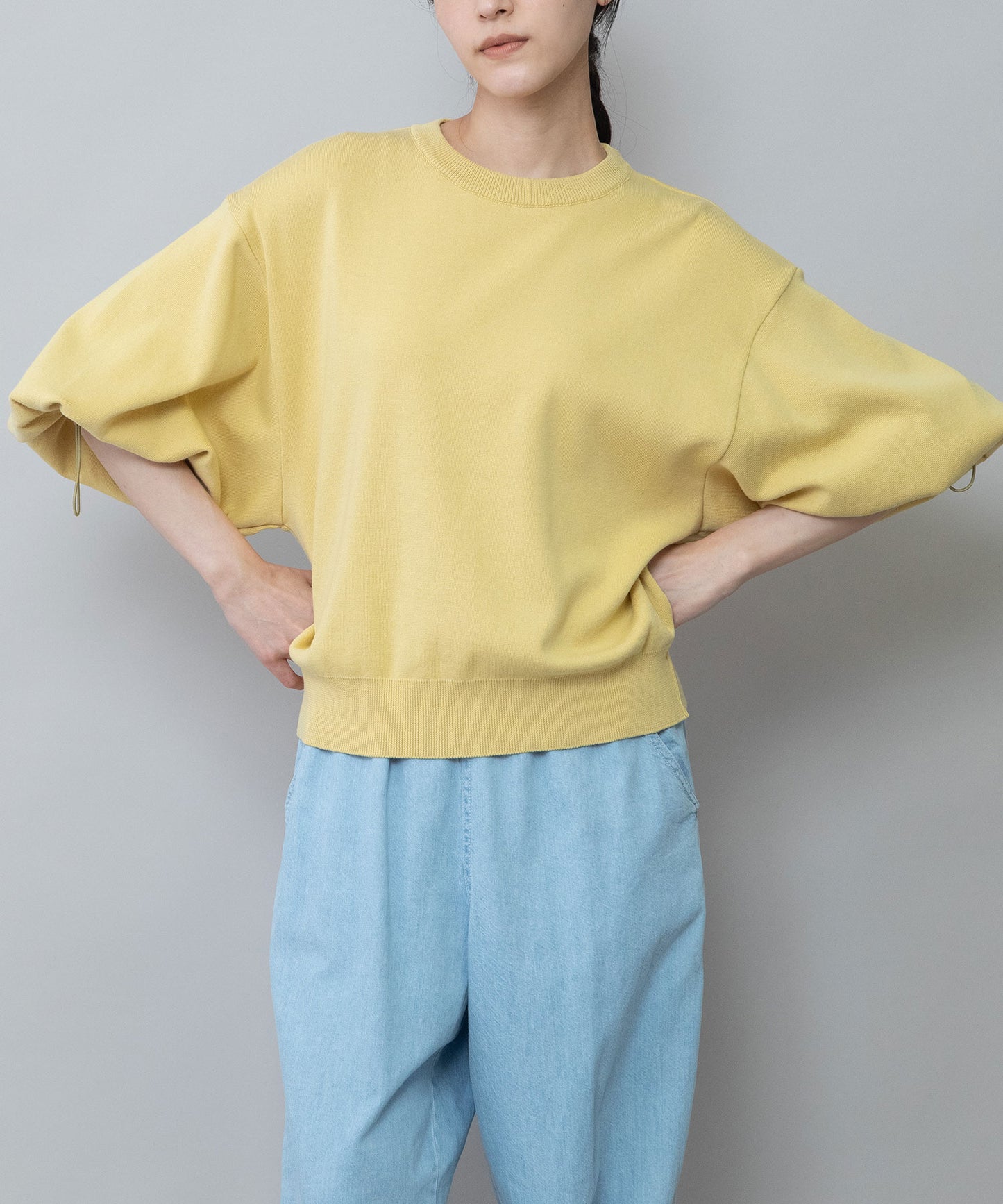 コットンニットパフスリーブトップス