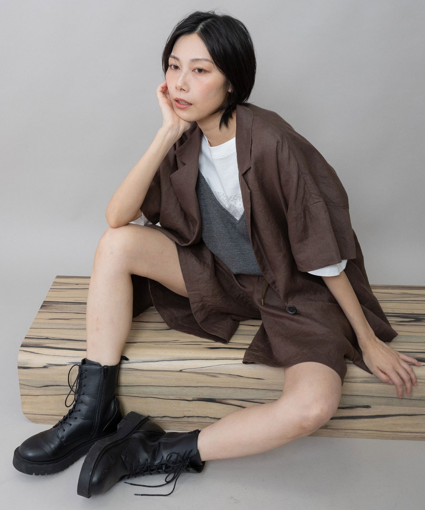 【吸水性】【発散性】40sフレンチリネンハーフスリーブジャケット