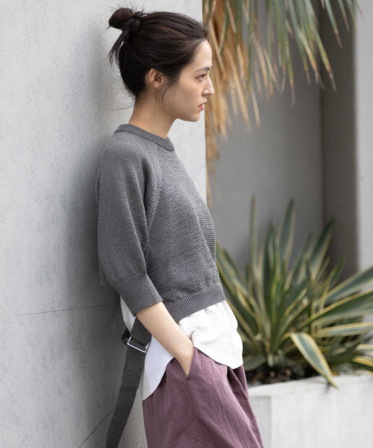 コットンニットバックベルトディテールプルオーバー