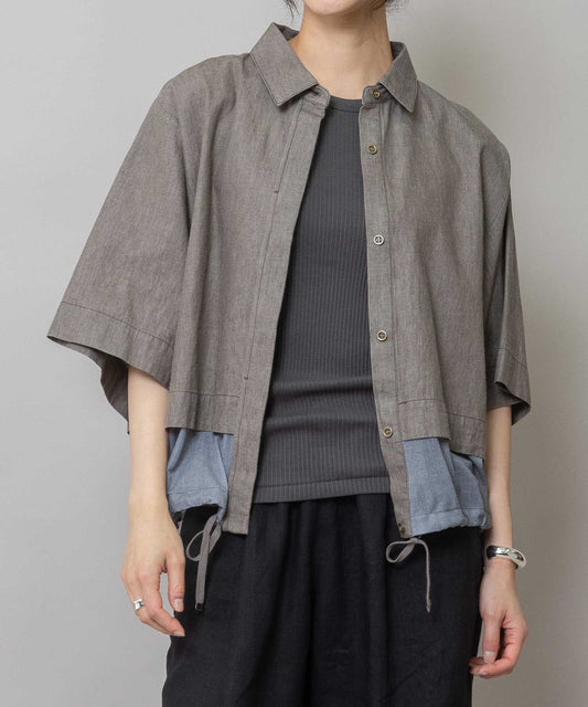 6ozスラブデニム×シアーデニムドッキングシャツ