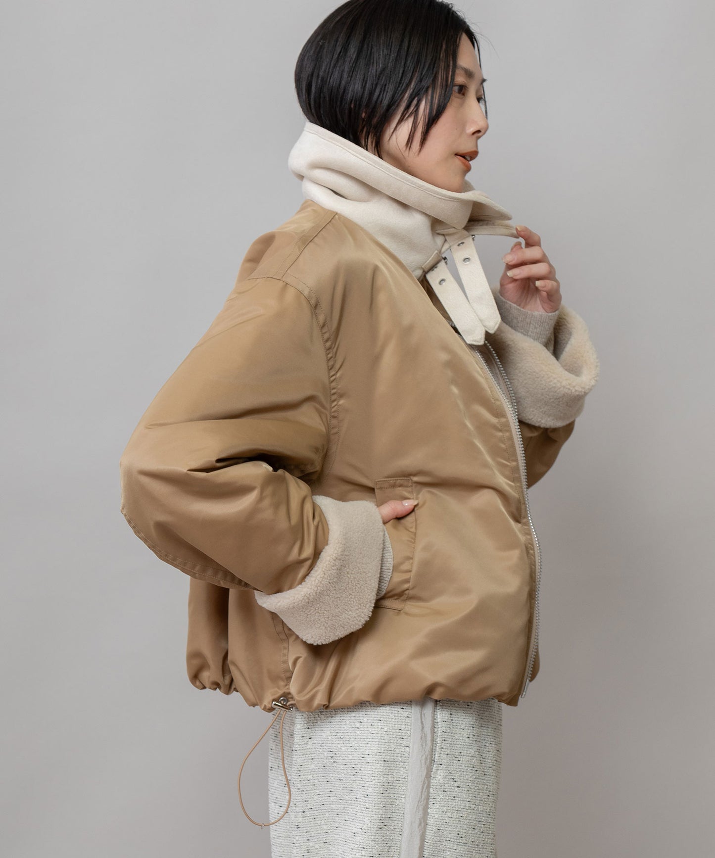 ナイロンツイル×シープボアフライトブルゾン