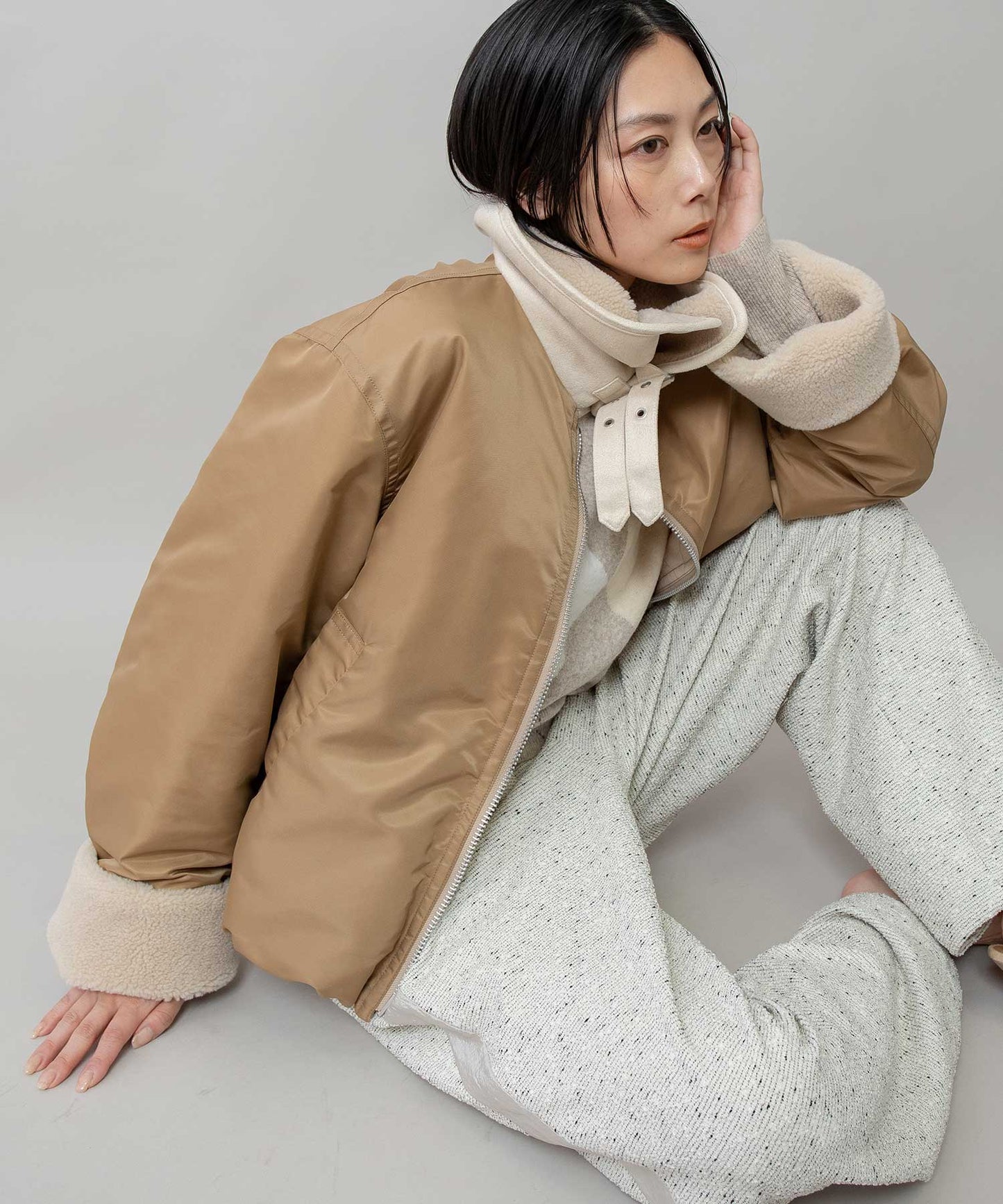 ナイロンツイル×シープボアフライトブルゾン