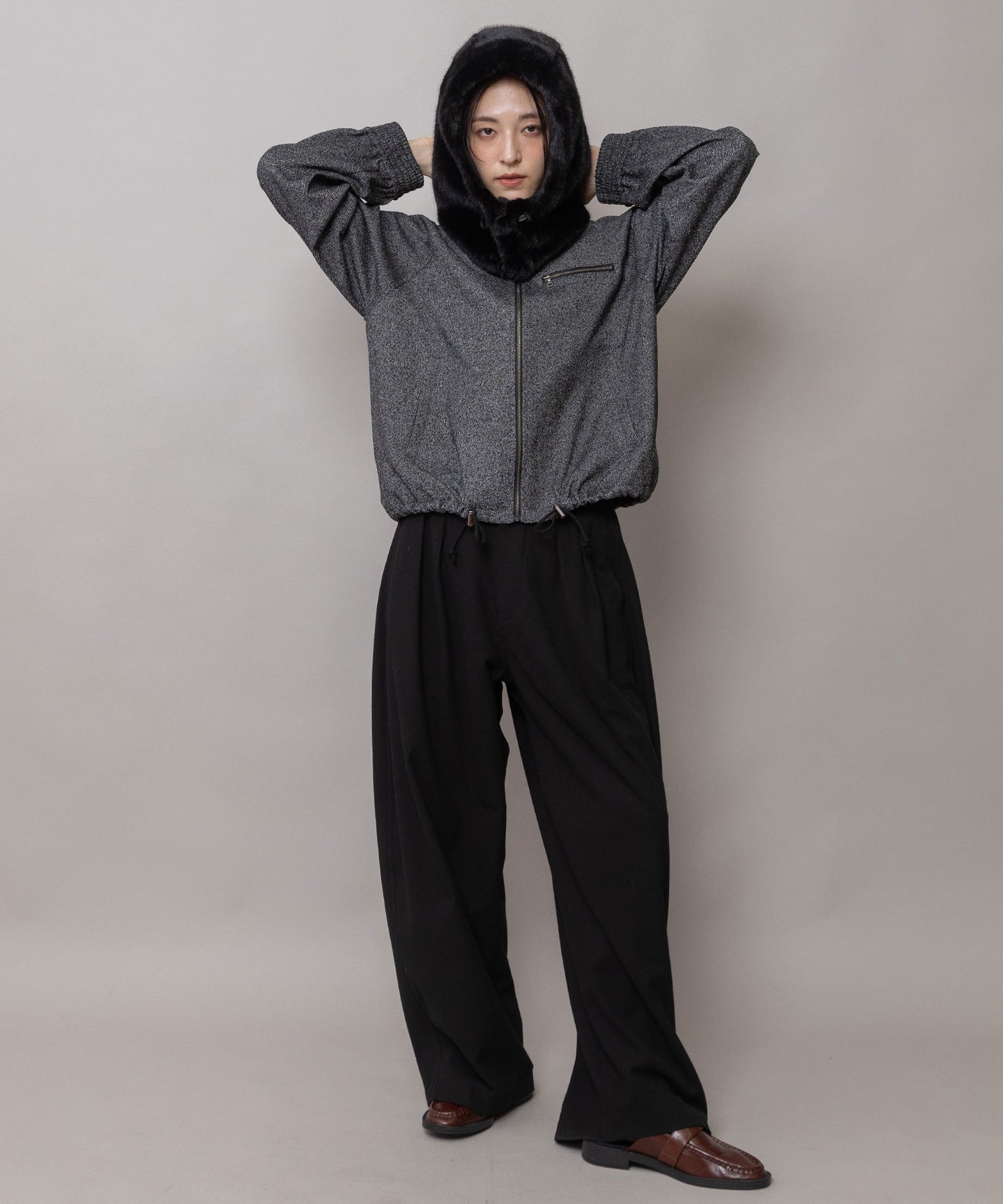 スポンジフランネル タックバレルパンツ