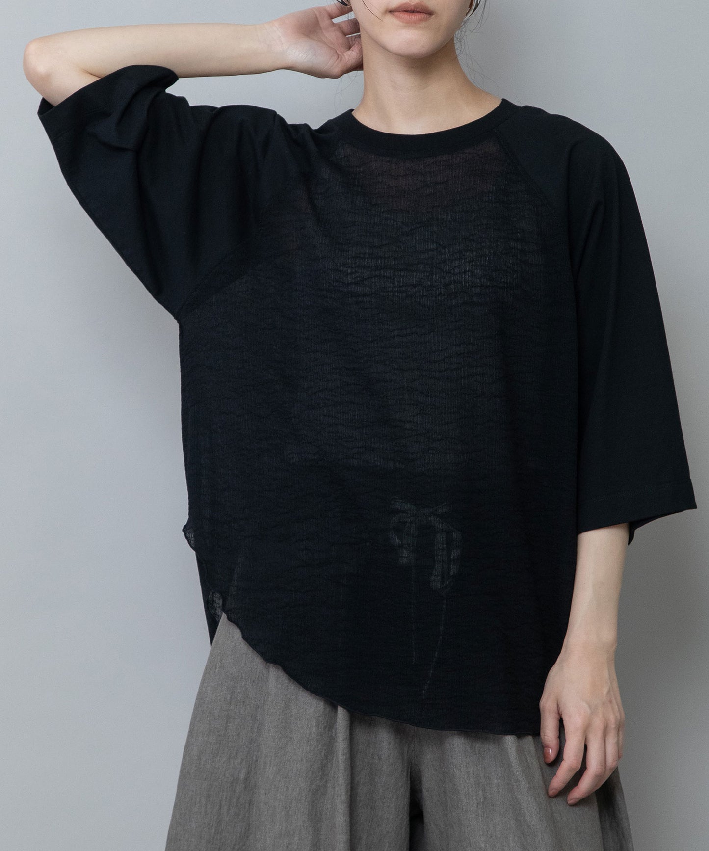 コットンジャージ×ジョーゼットドッキングTシャツ