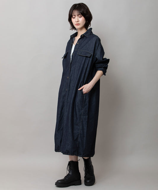 6ozスラブデニムシャツワンピース/ライトアウター