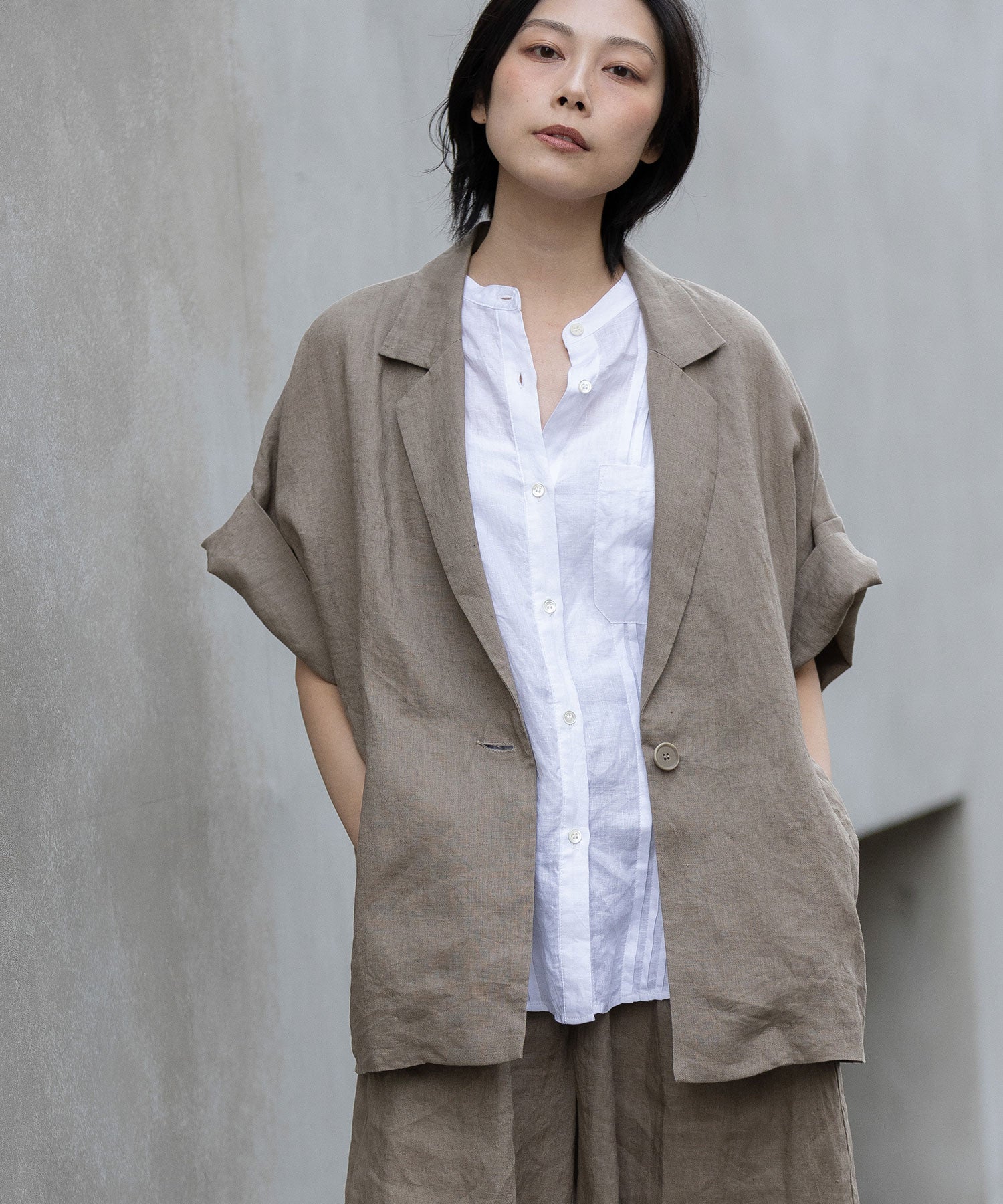 吸水性】【発散性】40sフレンチリネンハーフスリーブジャケット