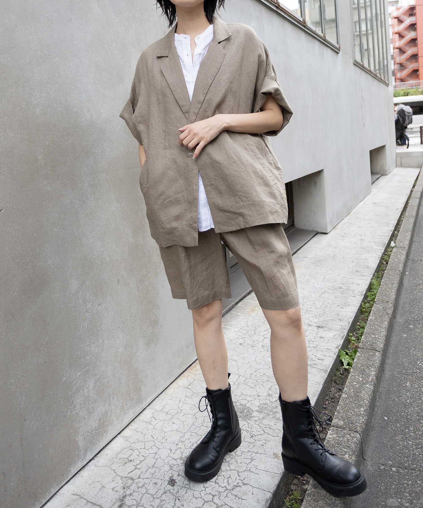 【吸水性】【発散性】40sフレンチリネンワイドハーフパンツ
