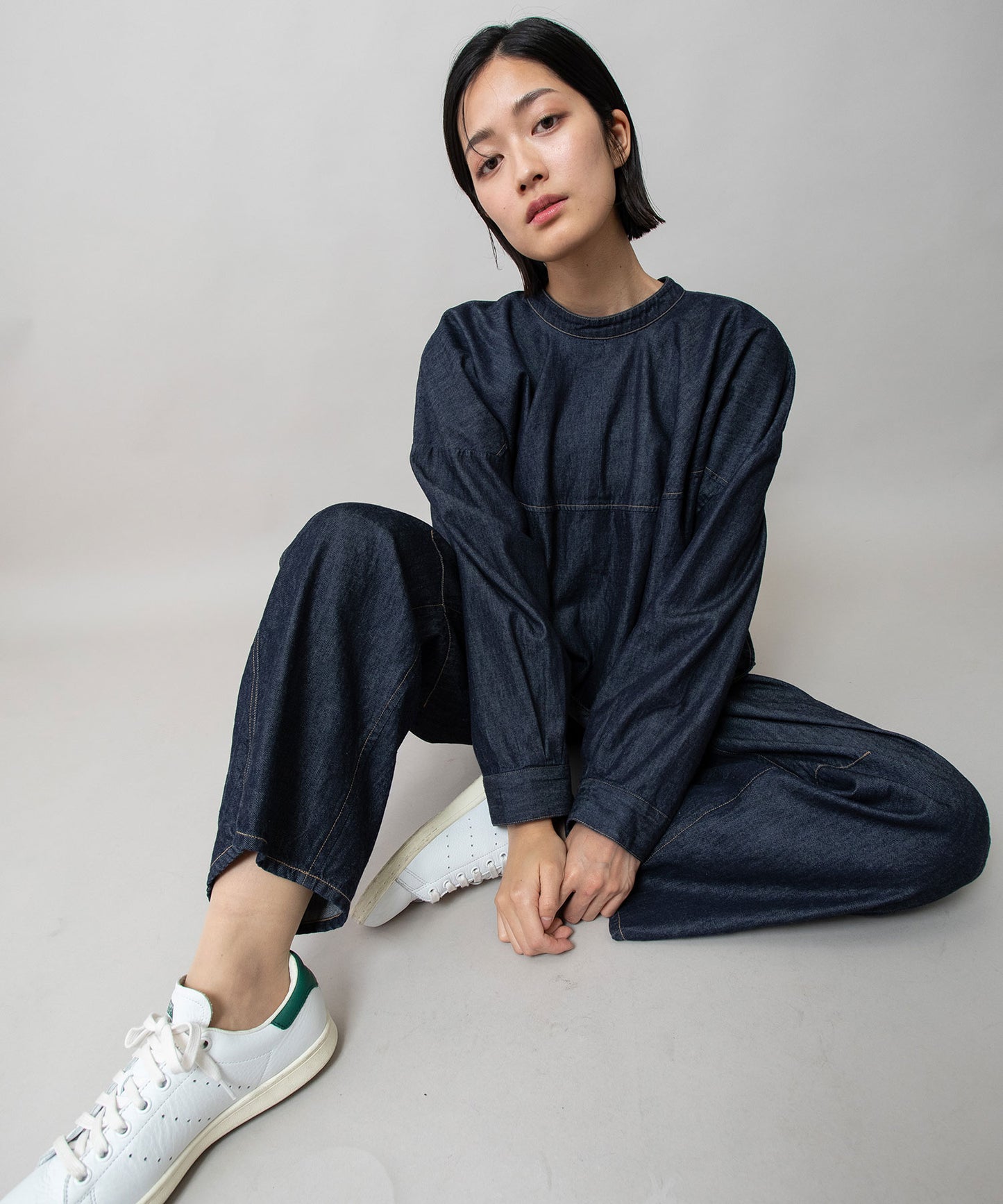 6ozスラブデニム2wayクロップドシャツ