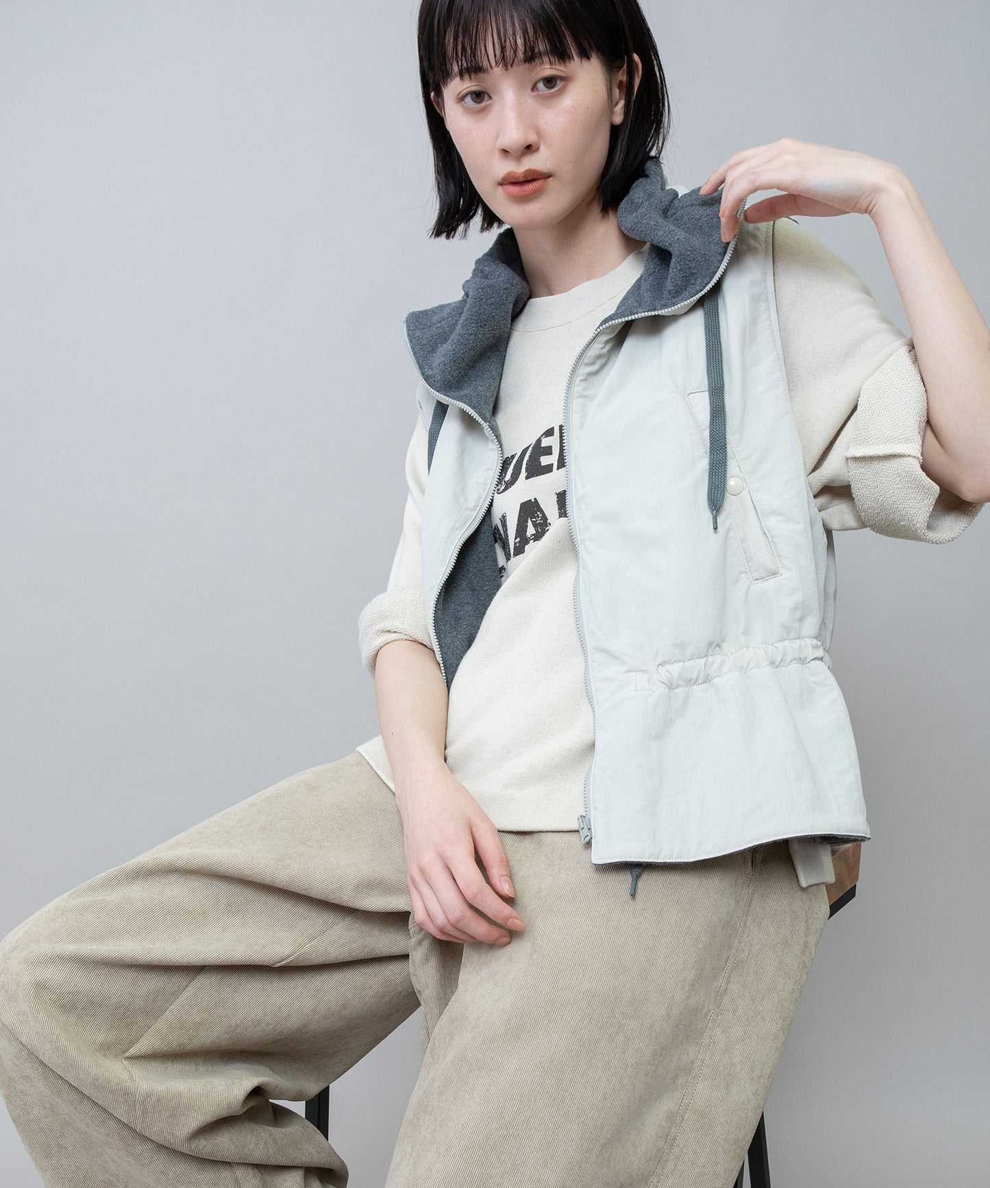 ナイロンタフタ×フリースリバーシブルジレ