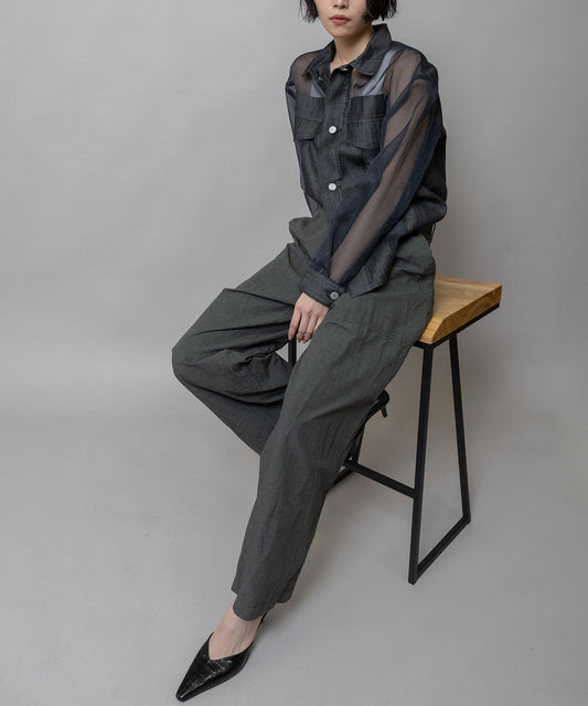 デニム×シアーデニムドッキングシャツ