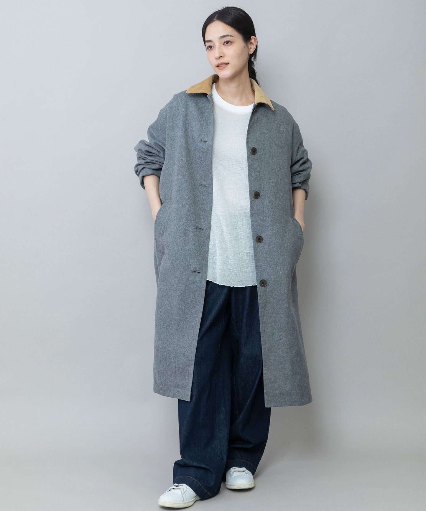 【軽量】【保温性】【吸水・速乾性】梳毛調合繊×コーデュロイ×octaステンカラーコート