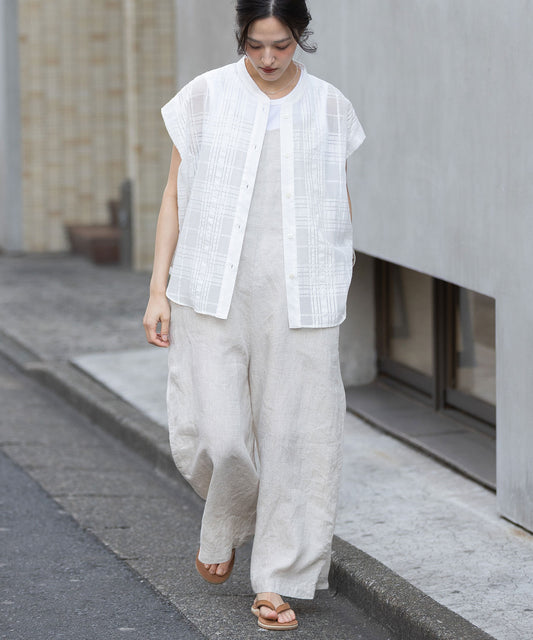 シアージャガードチェック×シワ加工ローンタックスリーブシャツ