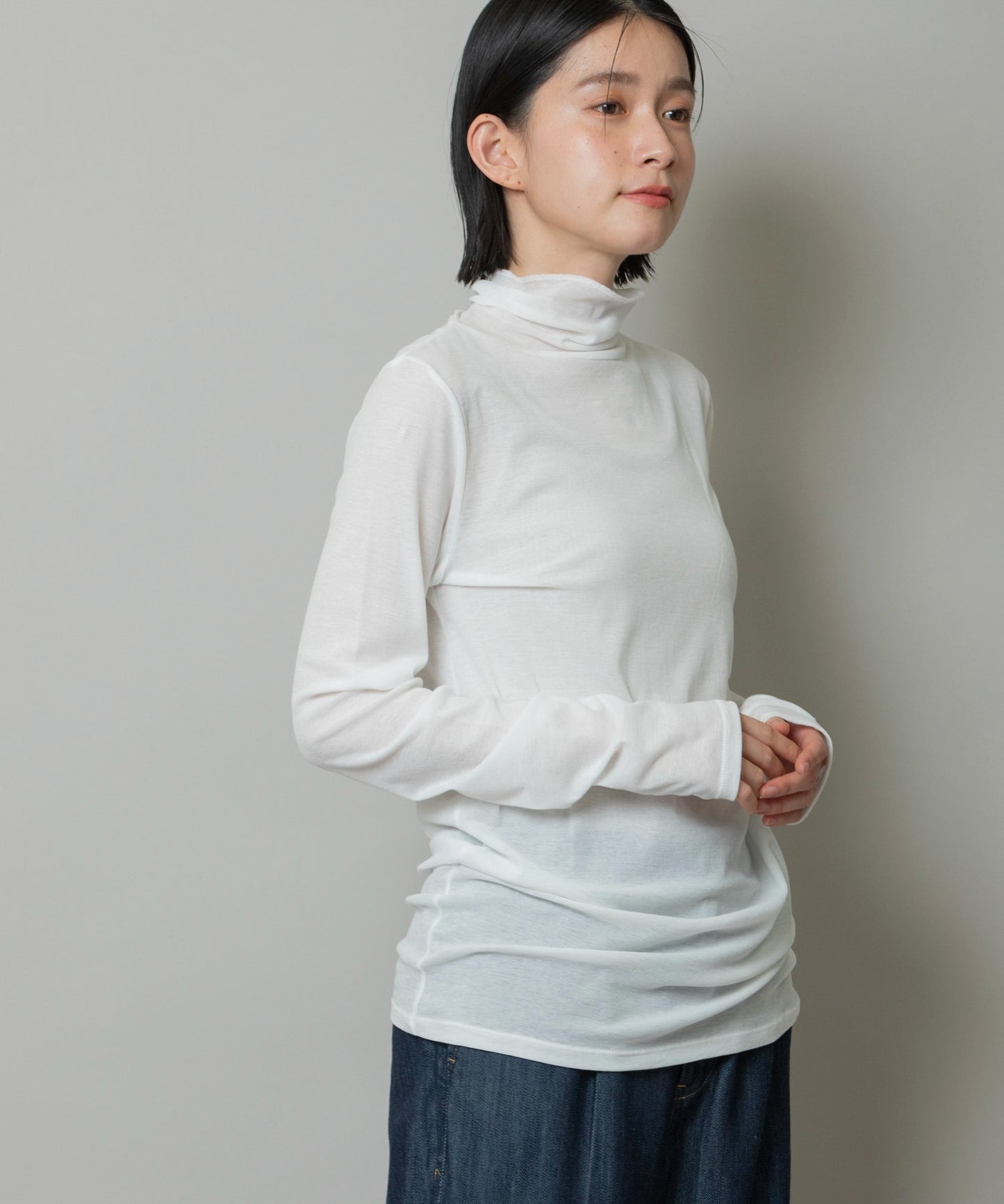 【定番】シアーストレッチリブタートルネックプルオーバー