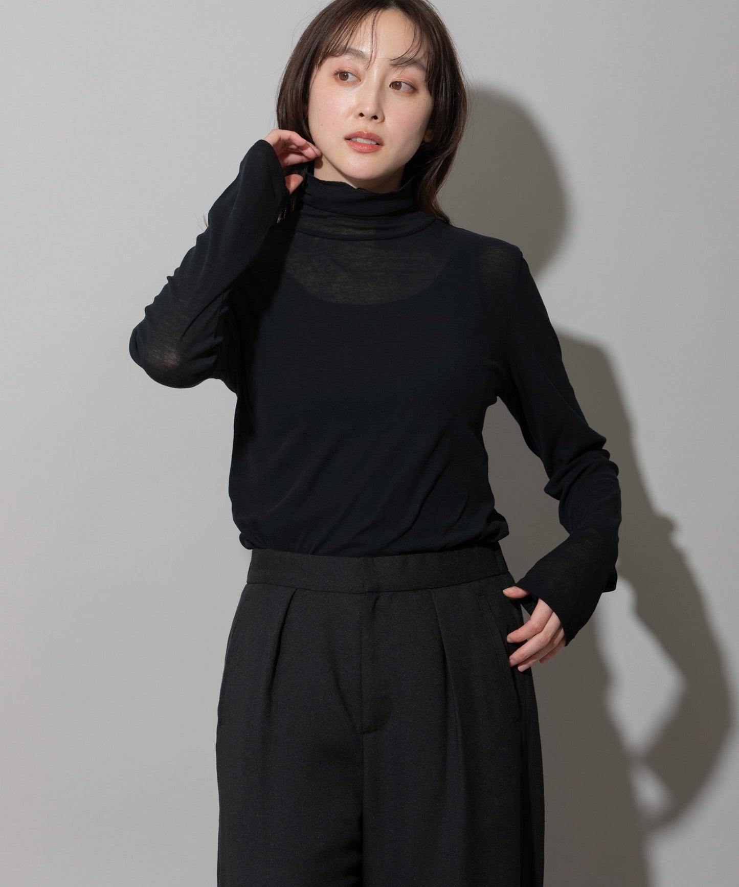 【定番】シアーストレッチリブタートルネックプルオーバー