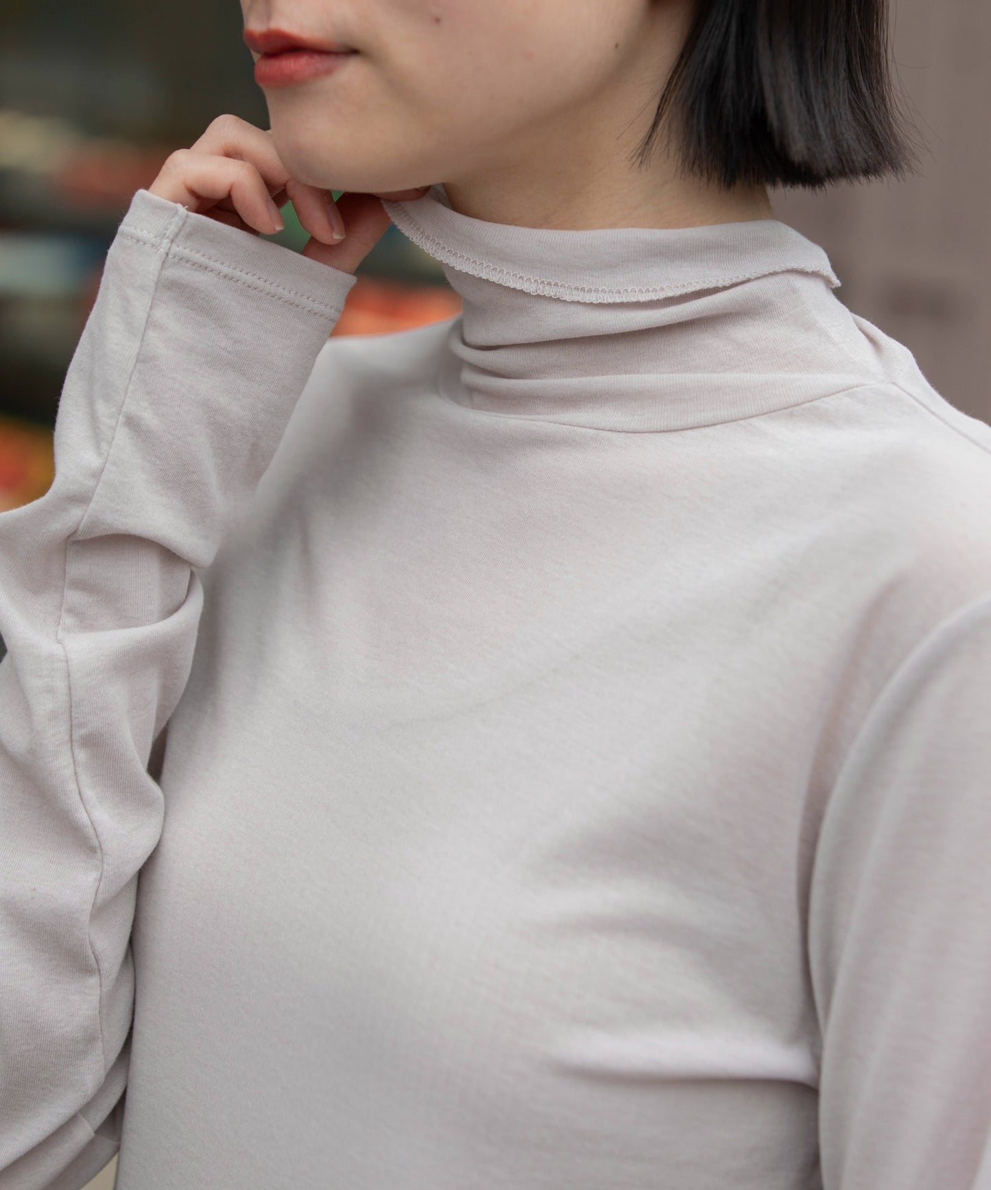 【定番】シアーストレッチリブタートルネックプルオーバー